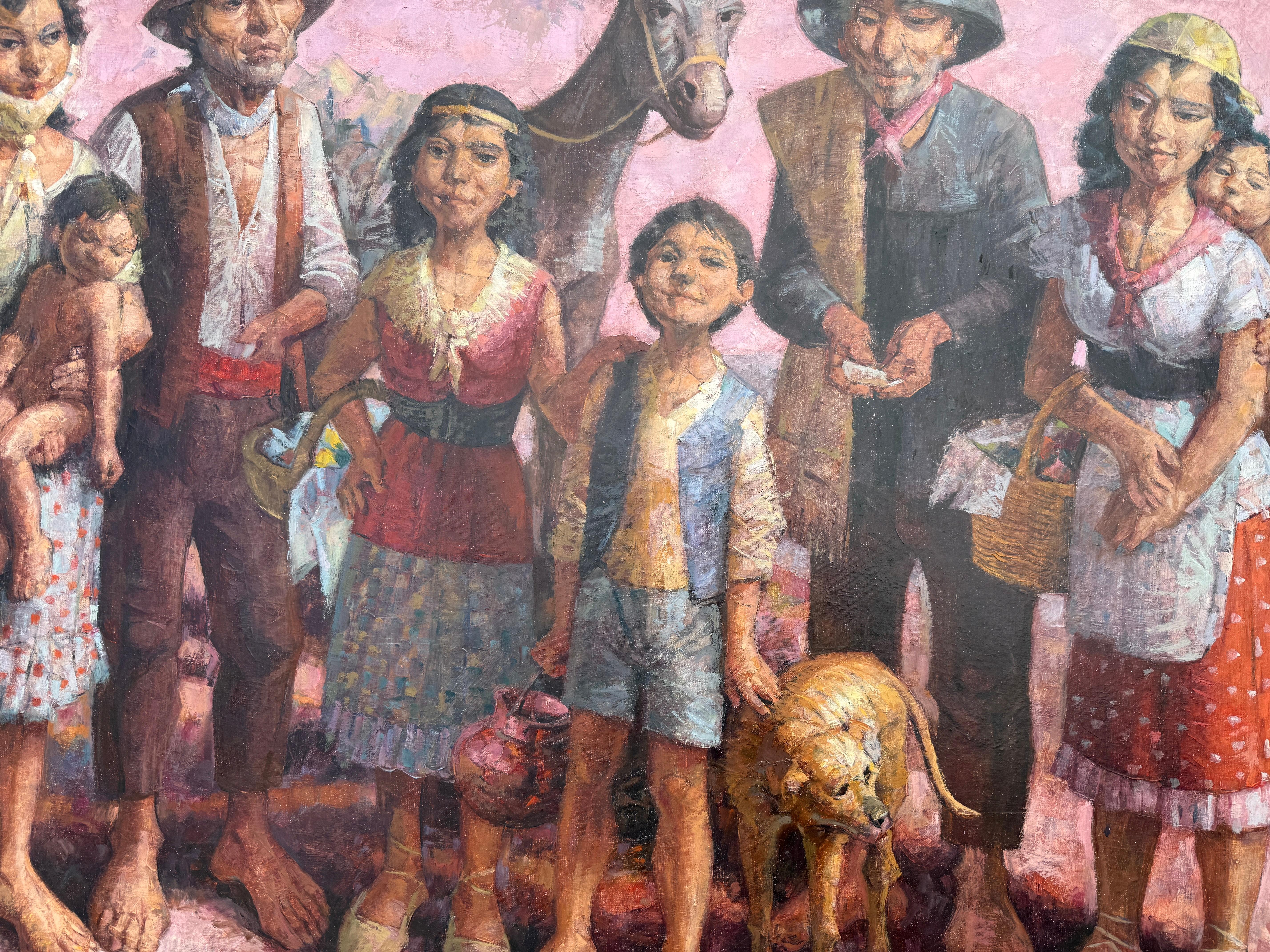 Familia campesina óleo sobre lienzo pintura Andalucia España en venta 2