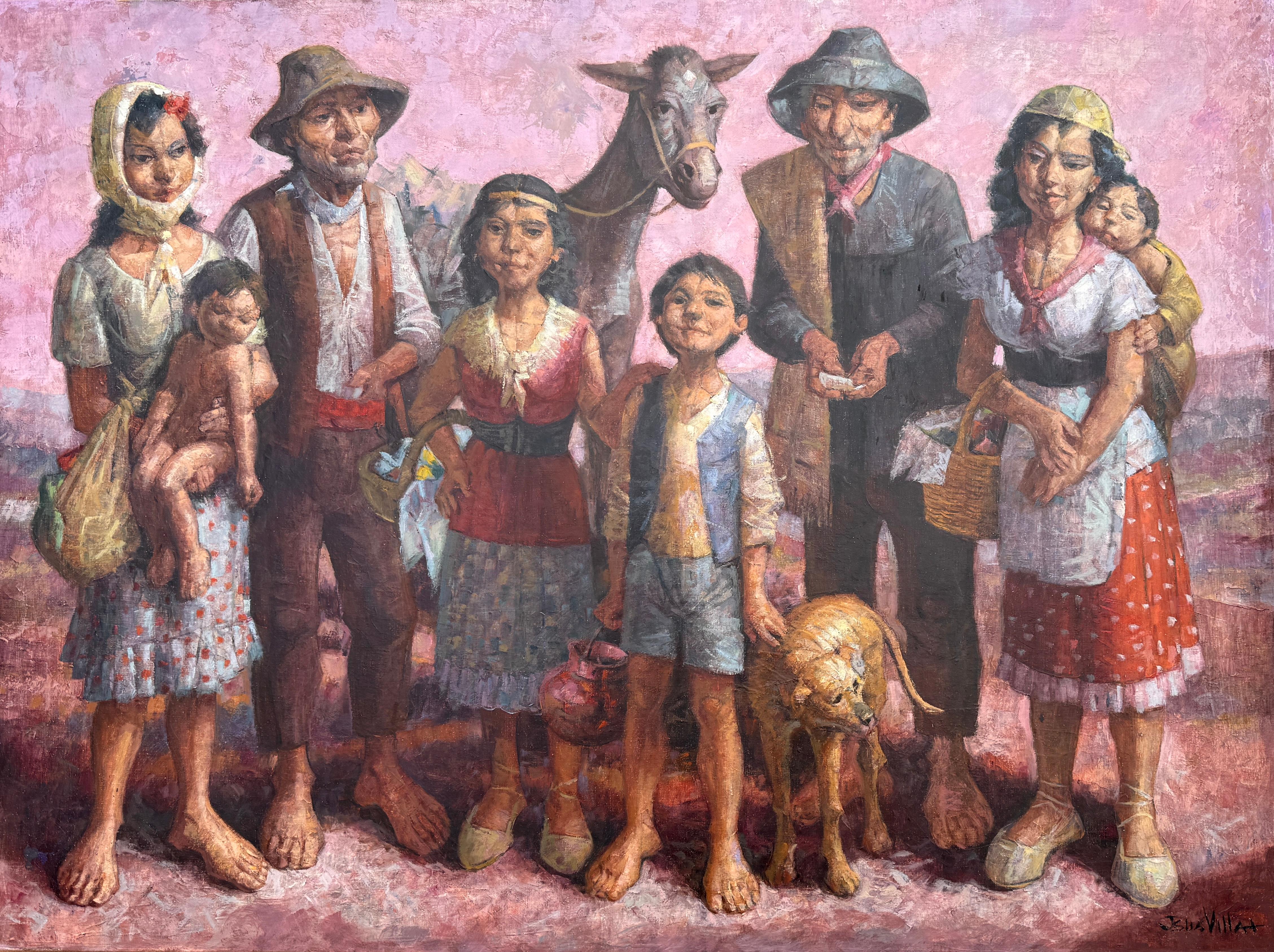 Figurative Painting de Jesus Villar - Familia campesina óleo sobre lienzo pintura Andalucia España