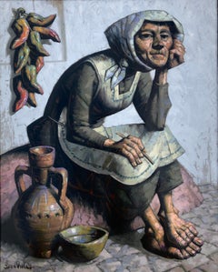 Anciana española óleo sobre lienzo pintura Andalucía España