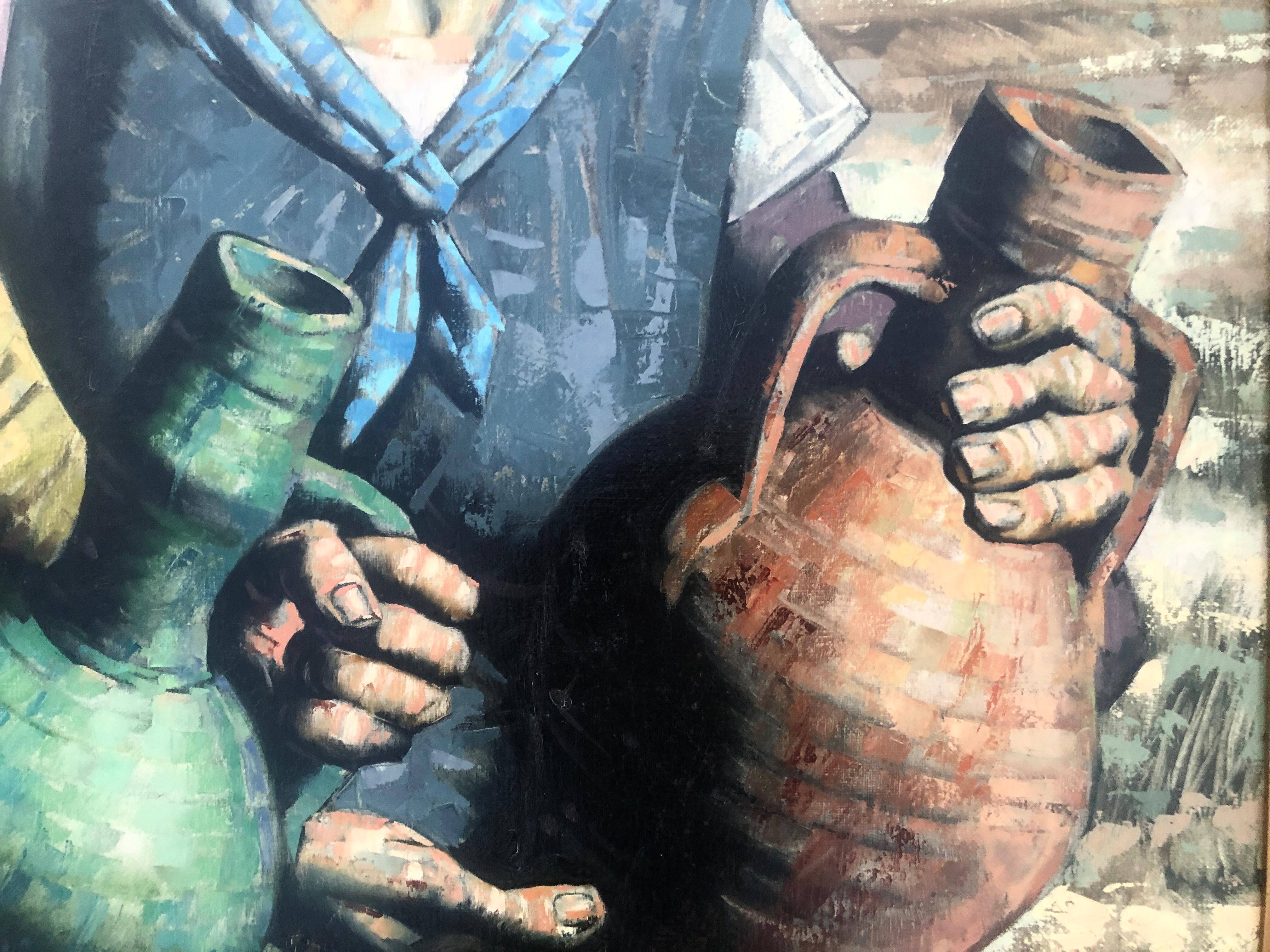 Mujeres con jarras óleo sobre lienzo pintura Andalucía España - Figurative Painting Negro de Jesus Villar