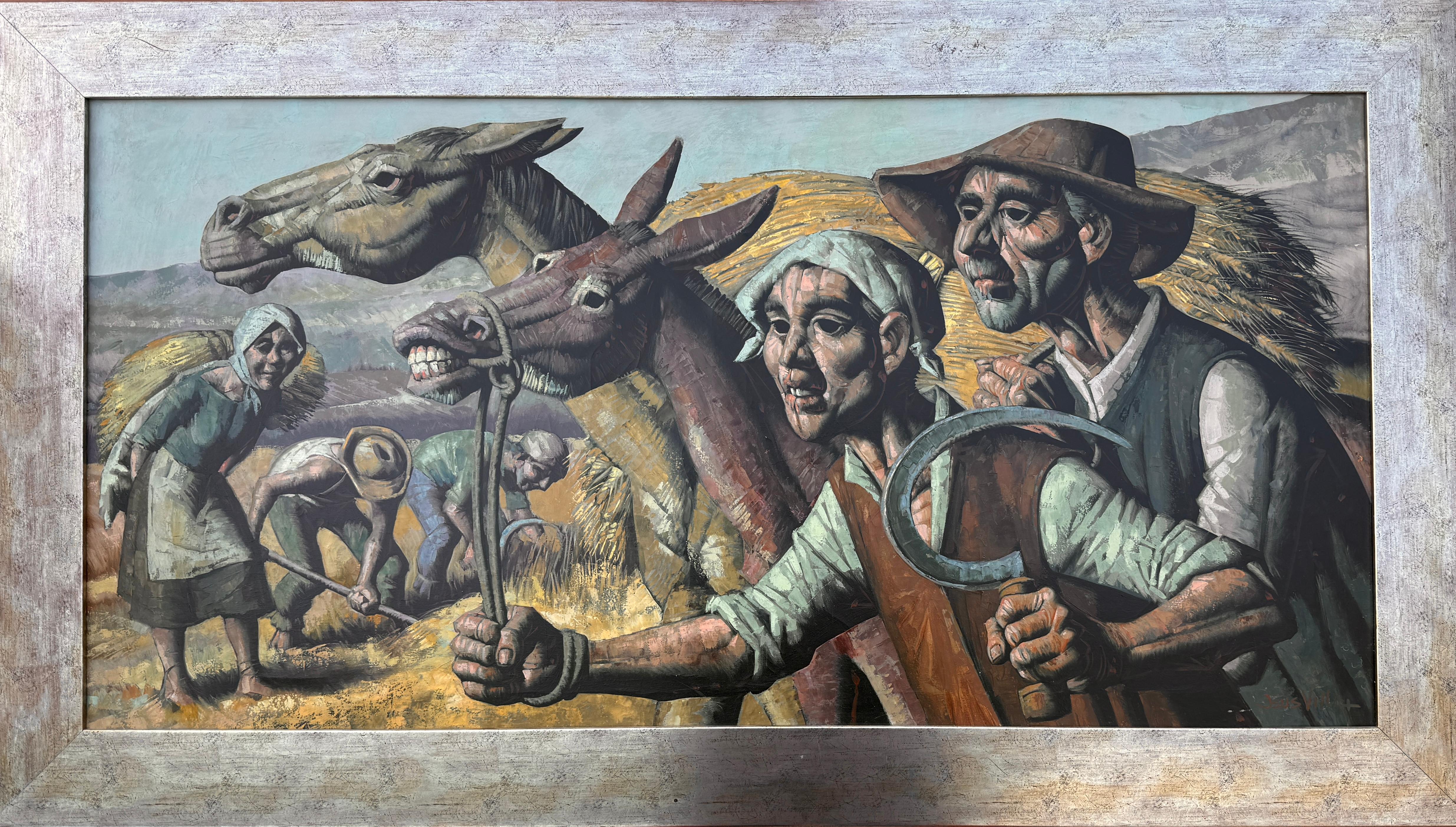 Harvesters huile sur toile peinture Espagne art européen - Painting de Jesus Villar
