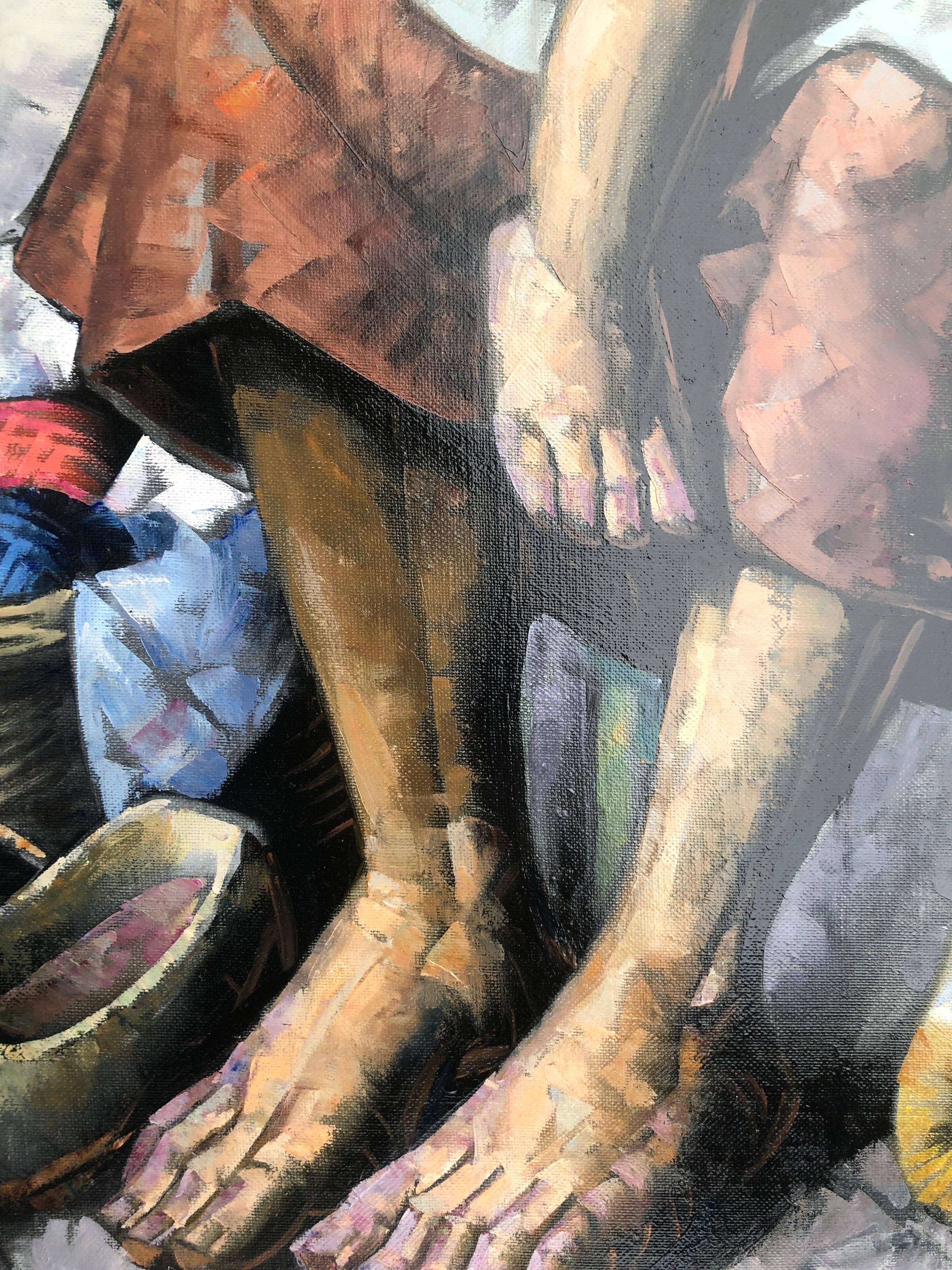 Maternity oil on canvas painting woman child dog - Contemporary Painting by Jesus Villar