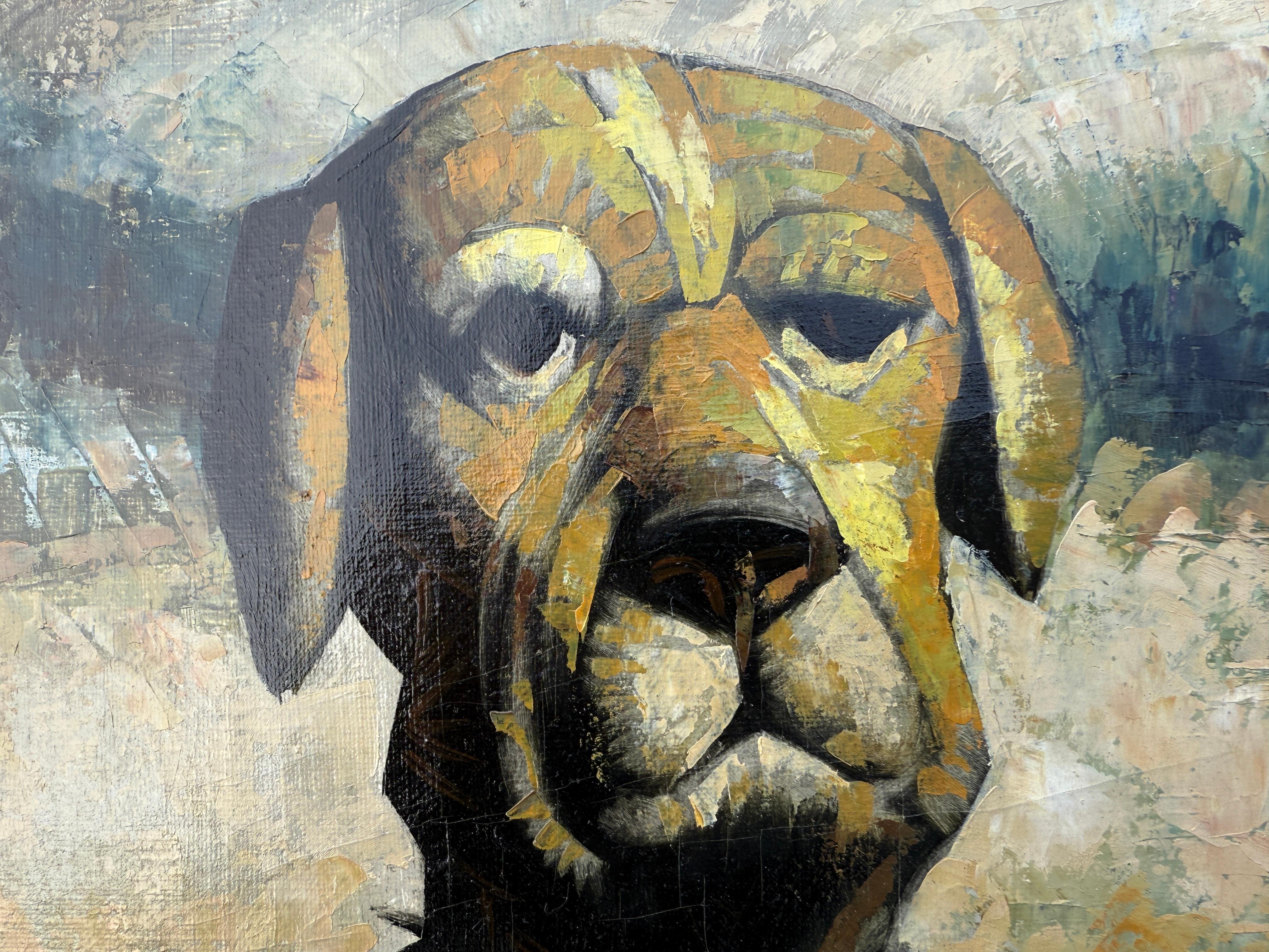 Berger avec agneau et chien de garde huile sur toile peinture art européen - Néo-expressionnisme Painting par Jesus Villar