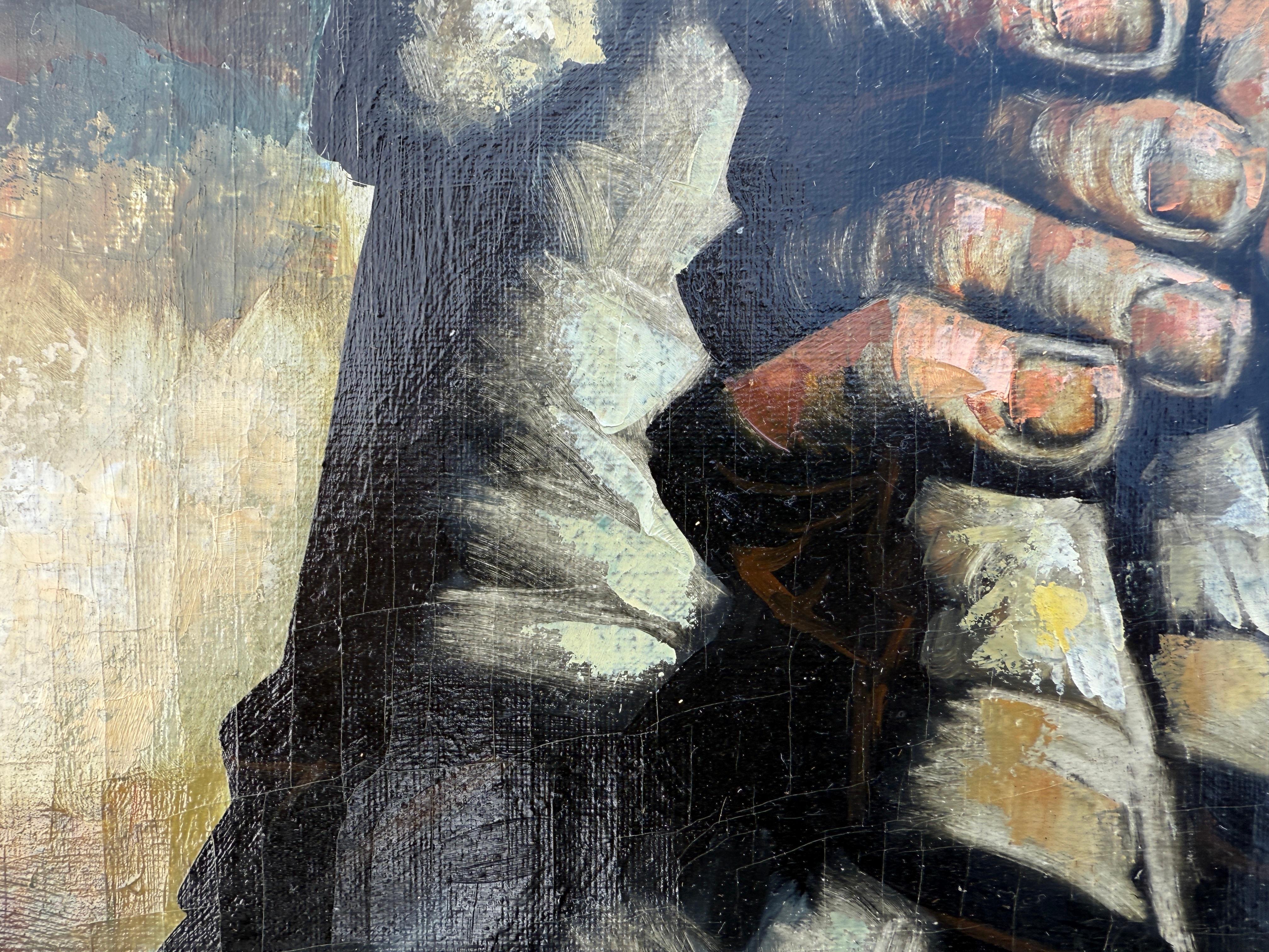 Berger avec agneau et chien de garde huile sur toile peinture art européen 2