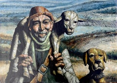 Shepherd with Lamb and Guard Dog oil on canvas painting european art