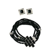 Retro Jet and Crystal Statement Necklace and Earring Suite