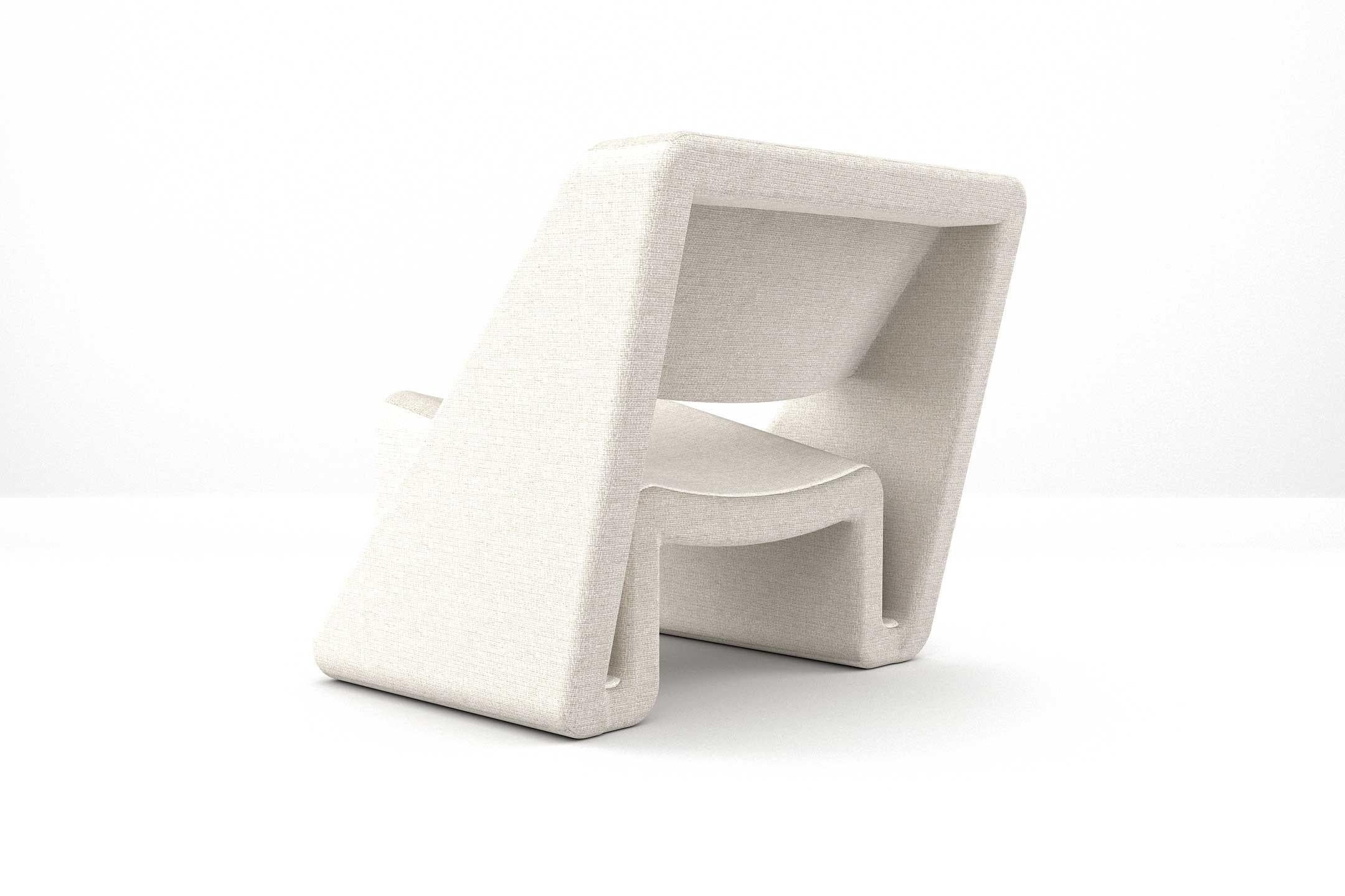 Hand-Crafted Jet Armchair - Modern Handcrafted Armchair Upholstered in White Fabric For Sale