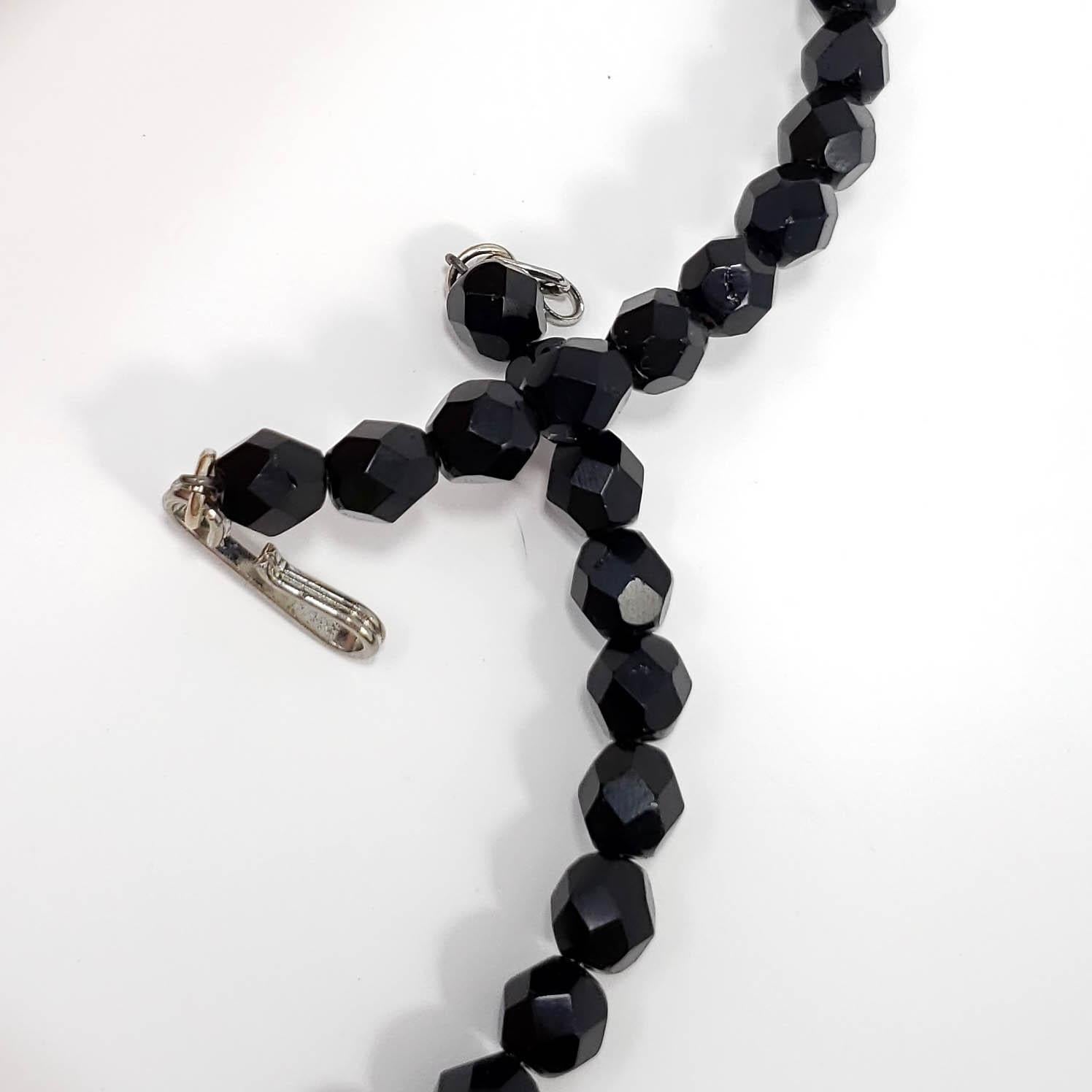 Jet Black and Clear pave Glass Ball and Bead Collar Necklace, Vintage Mid 1900s In Good Condition For Sale In Milford, DE