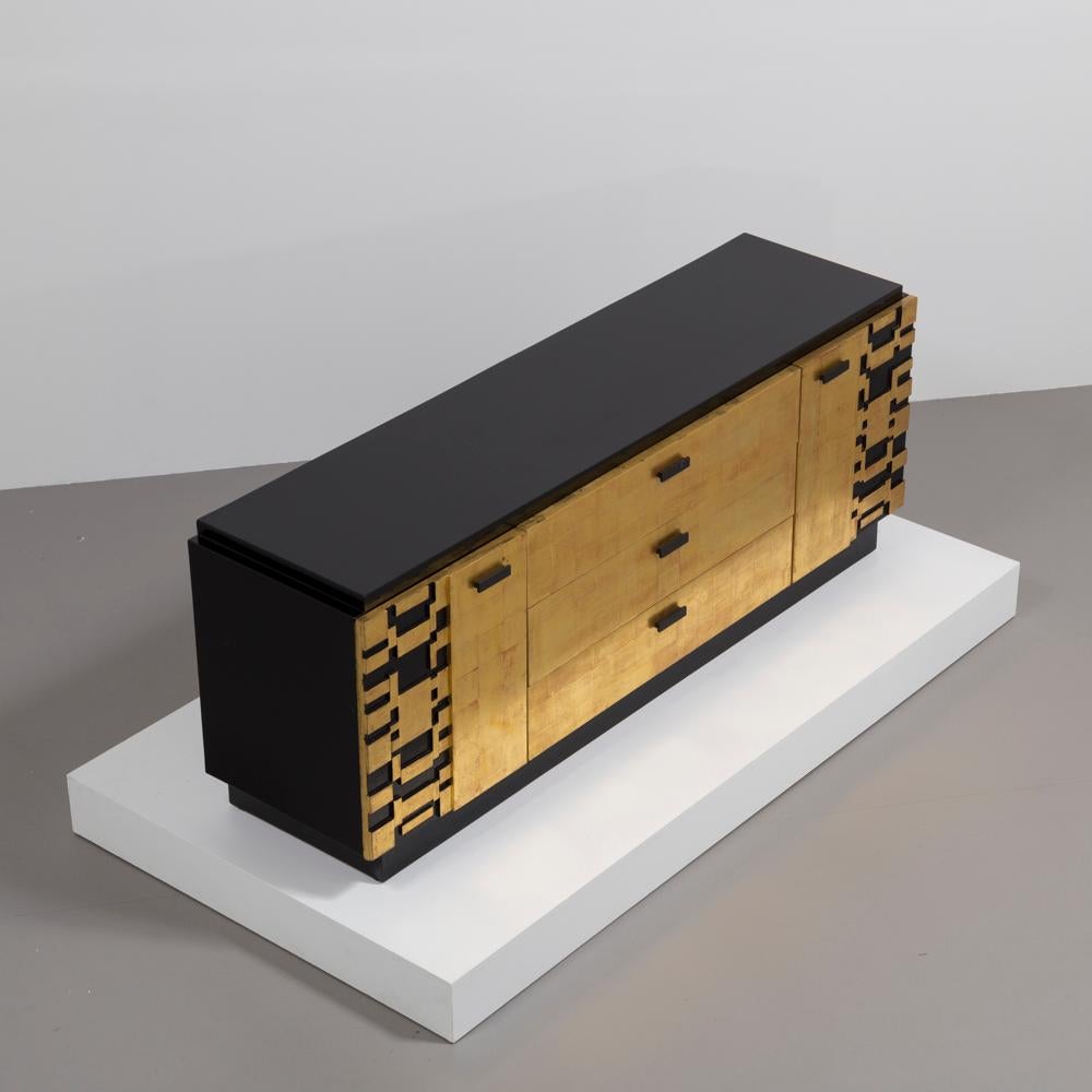 20th Century Jet Black Burnished Lacquer and Gold Leaf Cabinet by Lane Company