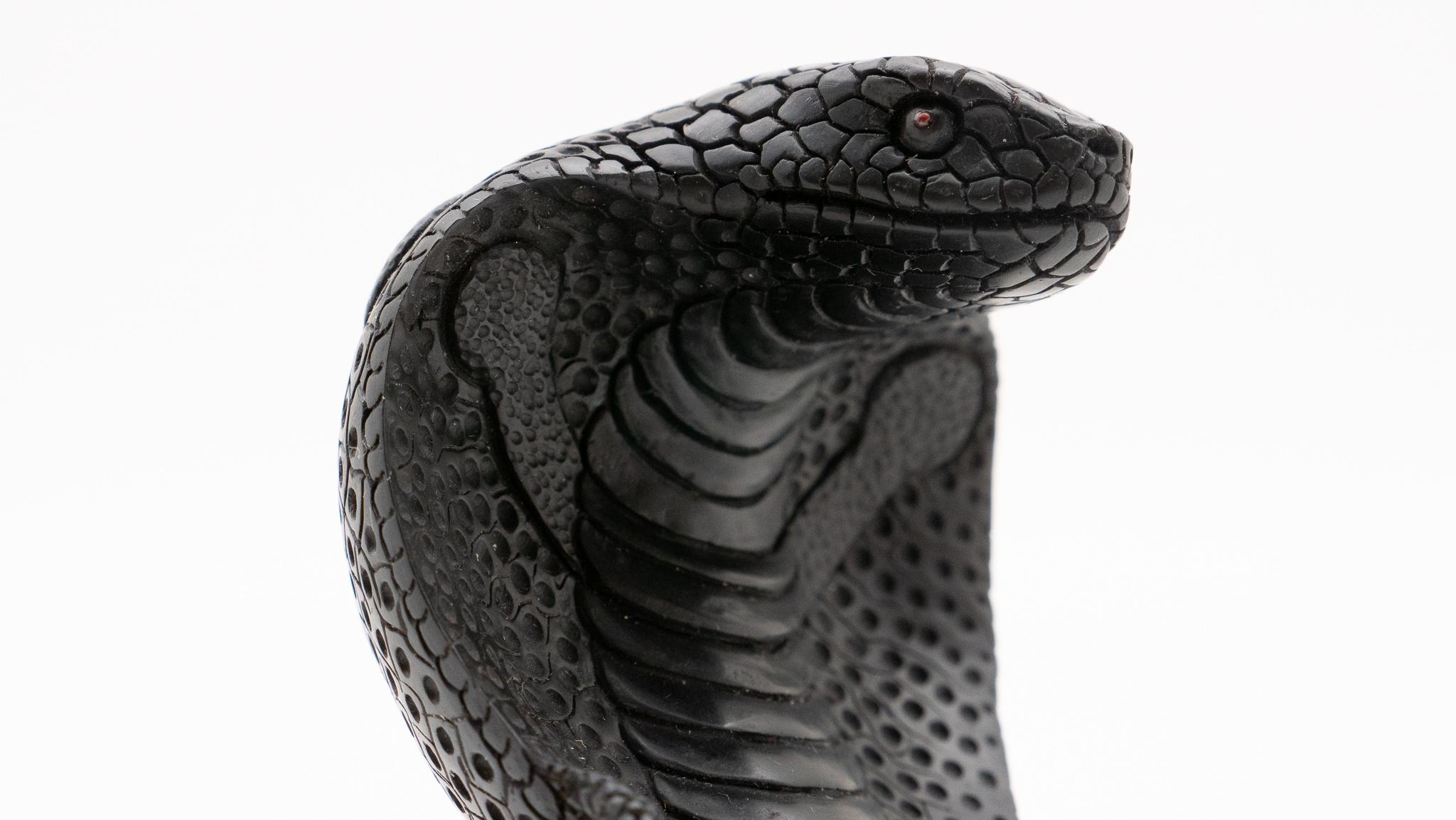 Hand-Carved Jet Carving of Hooded Cobra