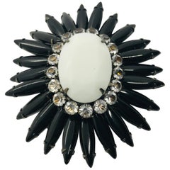 Jet, Chalk White and Clear Austrian Crystal "Ruffle" Brooch