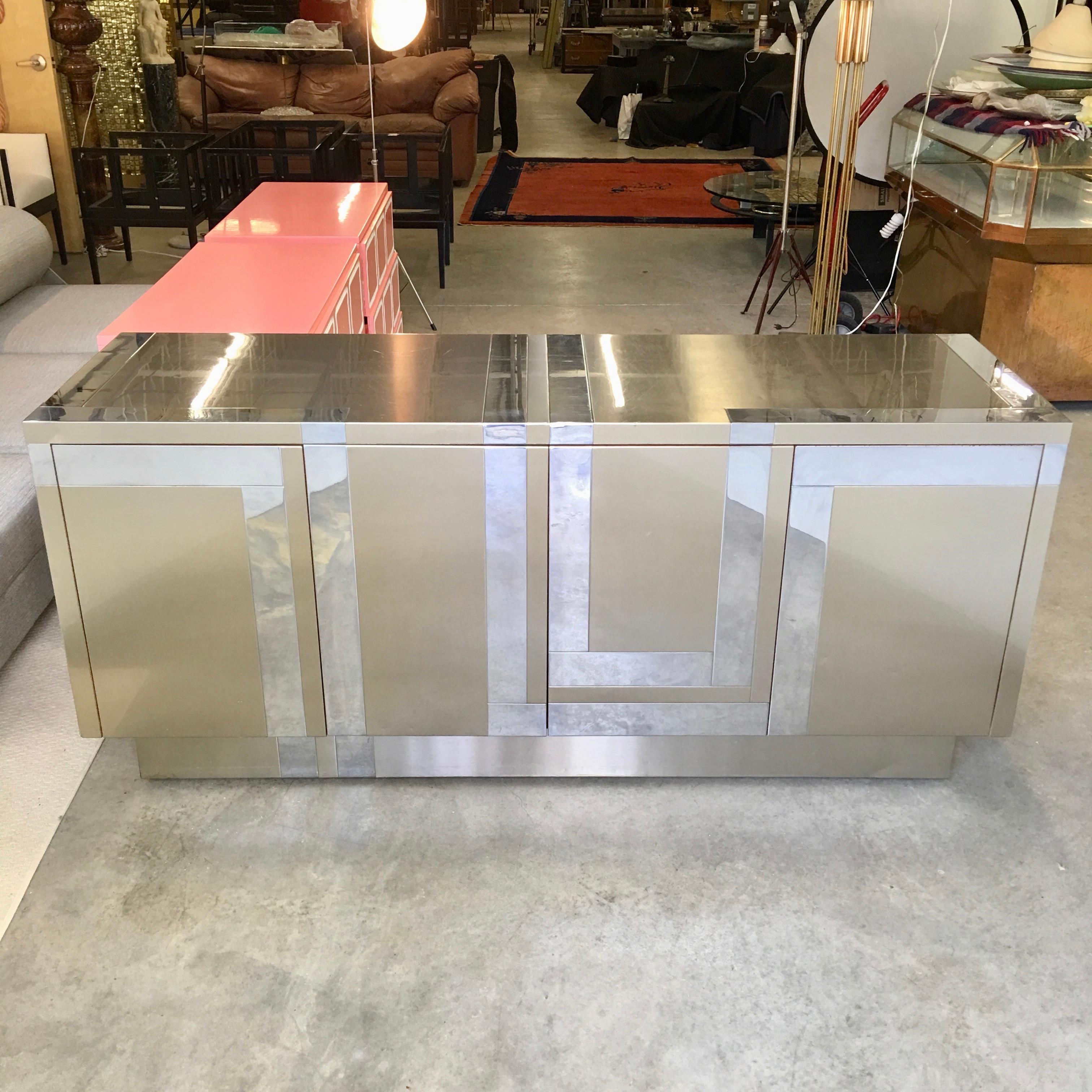 Jet Set Glam Vintage Credenza Clad in Stainless Steel 7