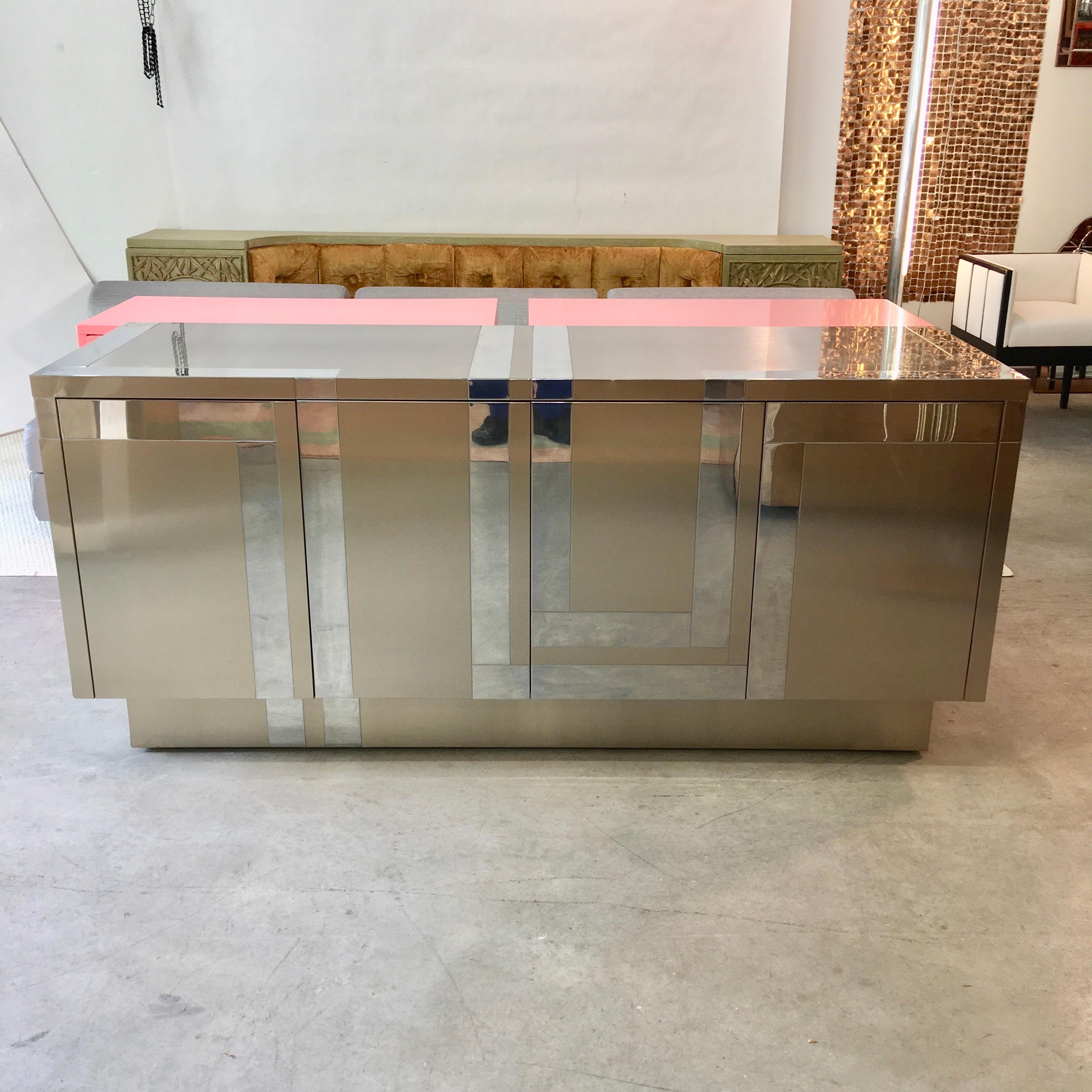 Late 20th Century Jet Set Glam Vintage Credenza Clad in Stainless Steel