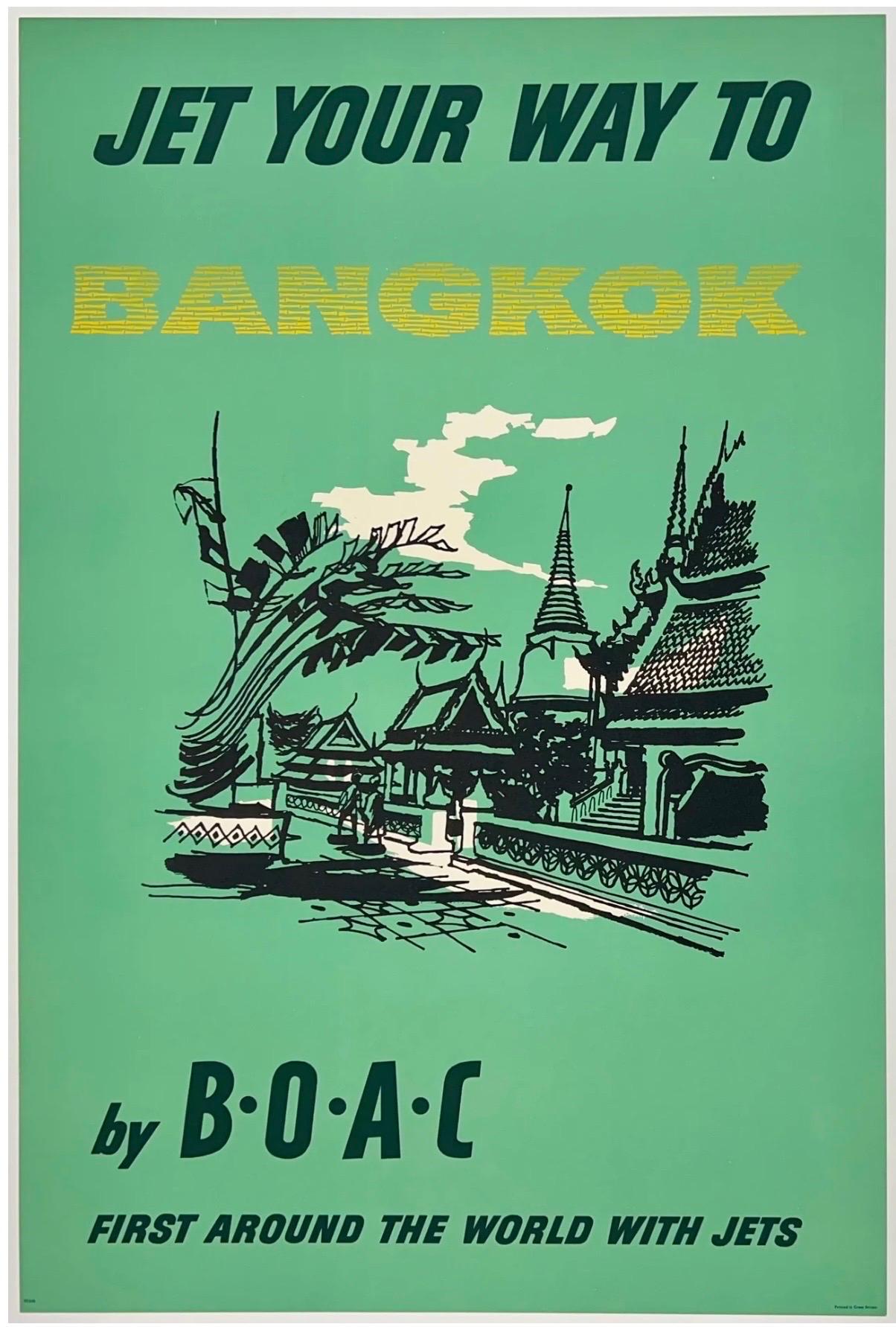 JET YOUR WAY TO BANGKOK BY B.O.A.C. Original Vintage Airline Travel Poster