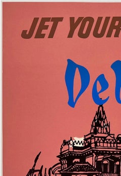 JET YOUR WAY TO DELHI BY B.O.A.C. Original Vintage Airline Travel Poster
