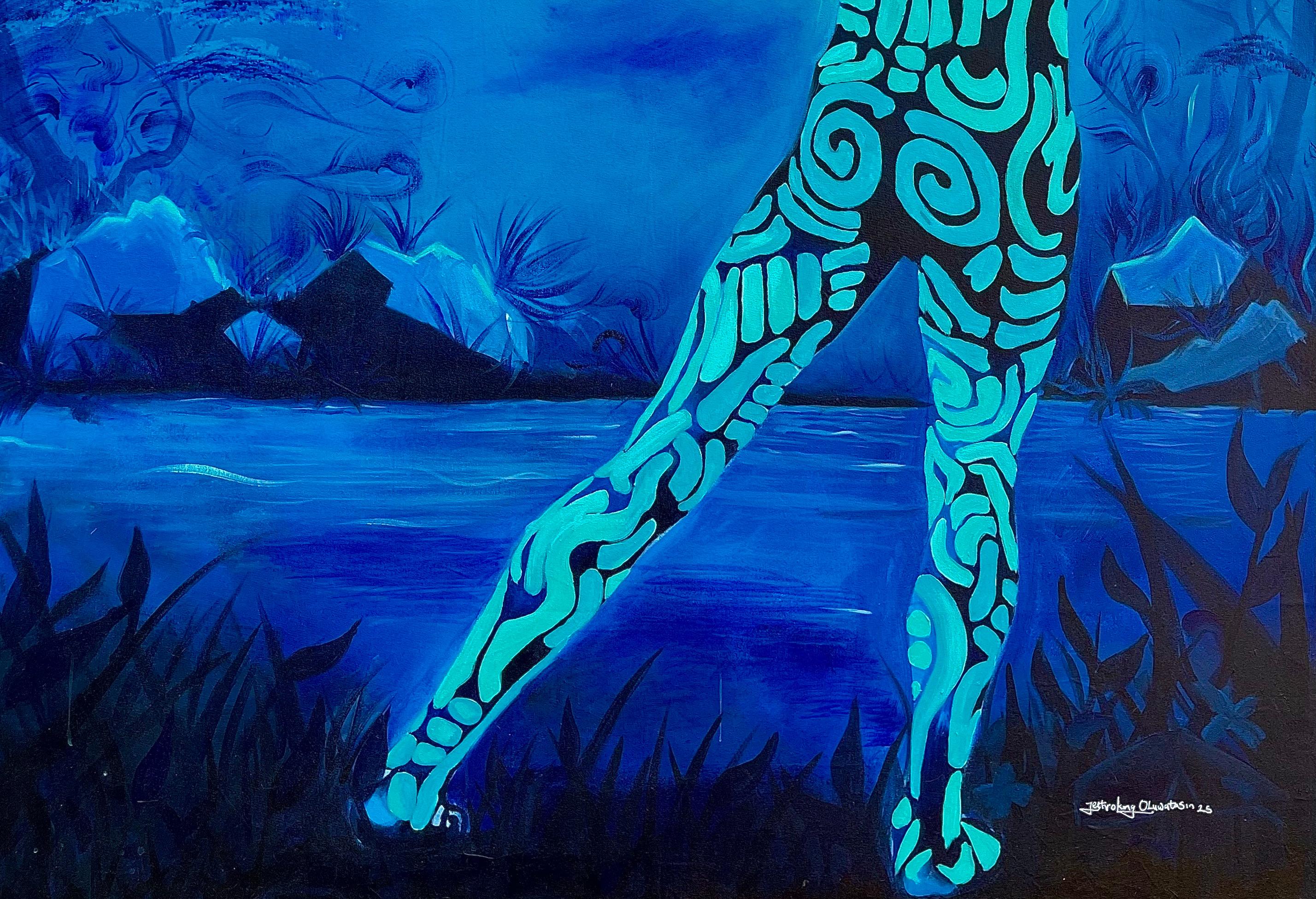 Como Árboles en el Viento - Siglo XXI, Figurativo, Africano, Danza, Escritura Corporal - Painting Contemporáneo de Jethro King Oluwatosin
