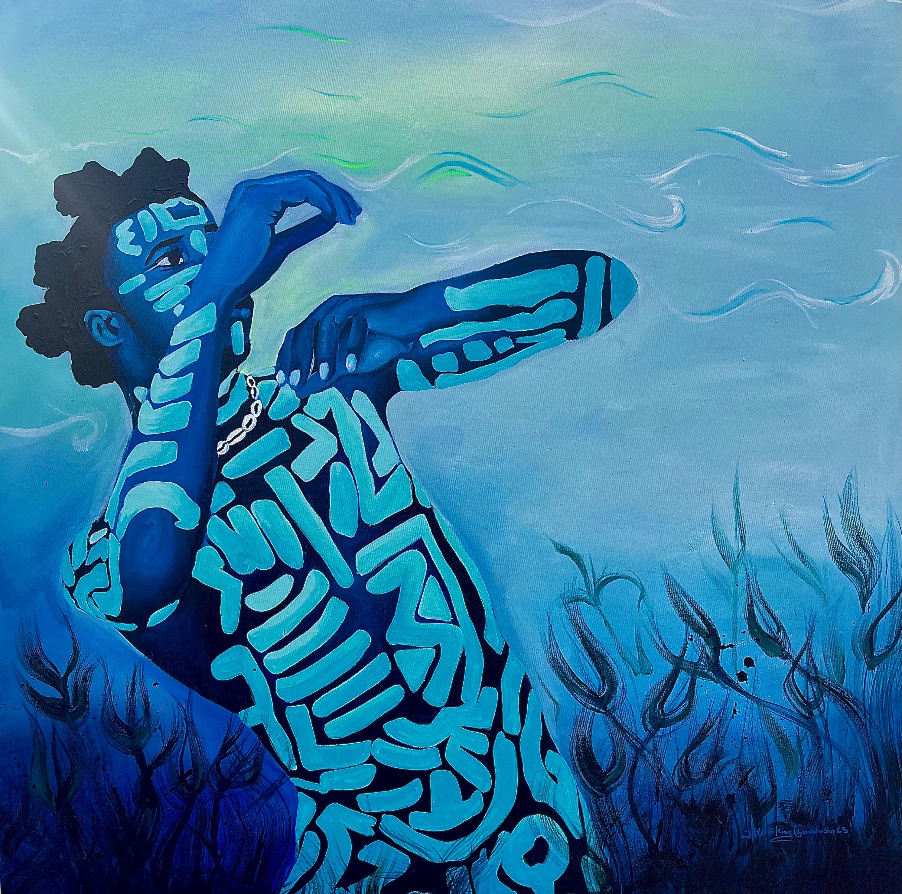 Portrait Painting de Jethro King Oluwatosin - Uno Con La Marea 2 - Siglo XXI, Figurativo, Africano, Danza, Escritura Corporal