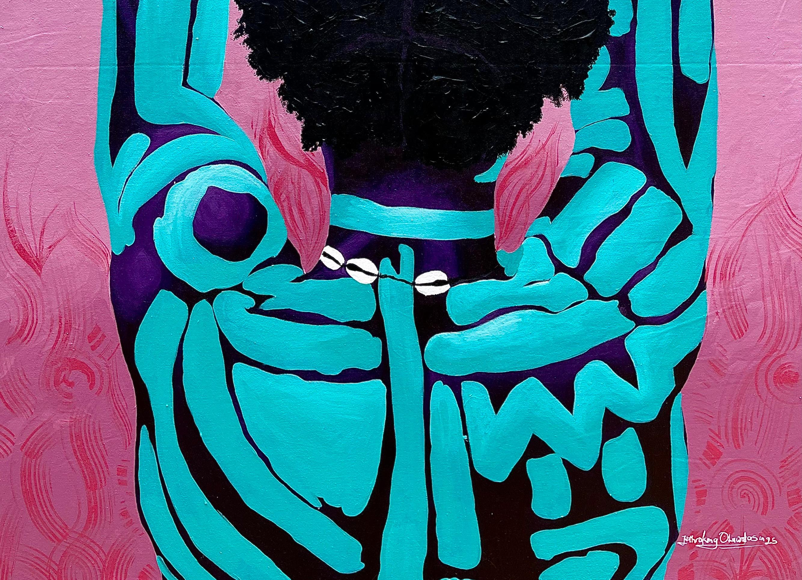 Quando il silenzio balla - 21° secolo, Figurativo, Africano, Donne, Scrittura corporea - Painting Contemporaneo di Jethro King Oluwatosin