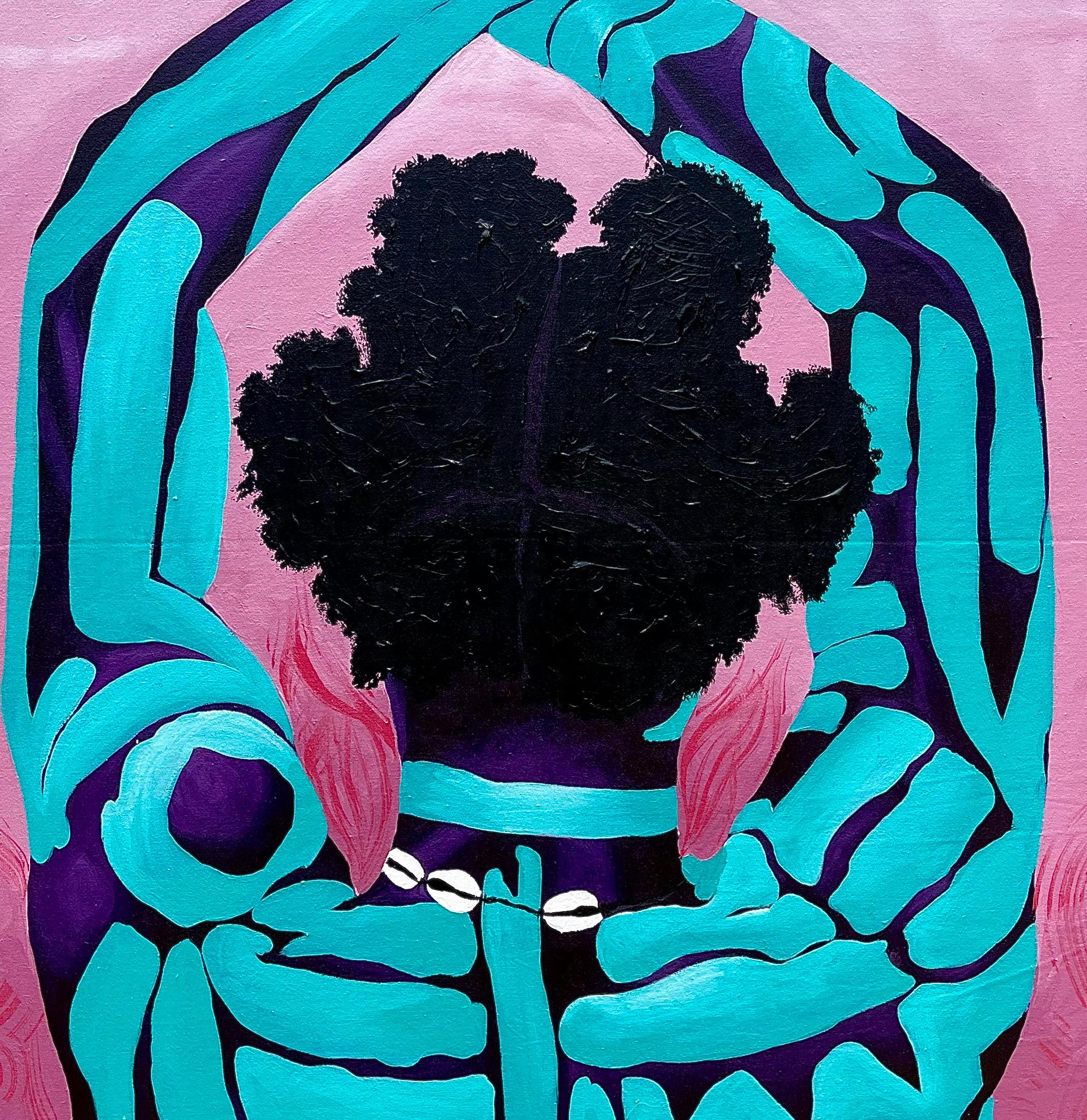 Quando il silenzio balla - 21° secolo, Figurativo, Africano, Donne, Scrittura corporea - Portrait Painting Viola di Jethro King Oluwatosin