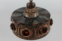 Jette Hellerøe Ceramic Pendant with Amber Color Glass by Axella Denmark 1970s