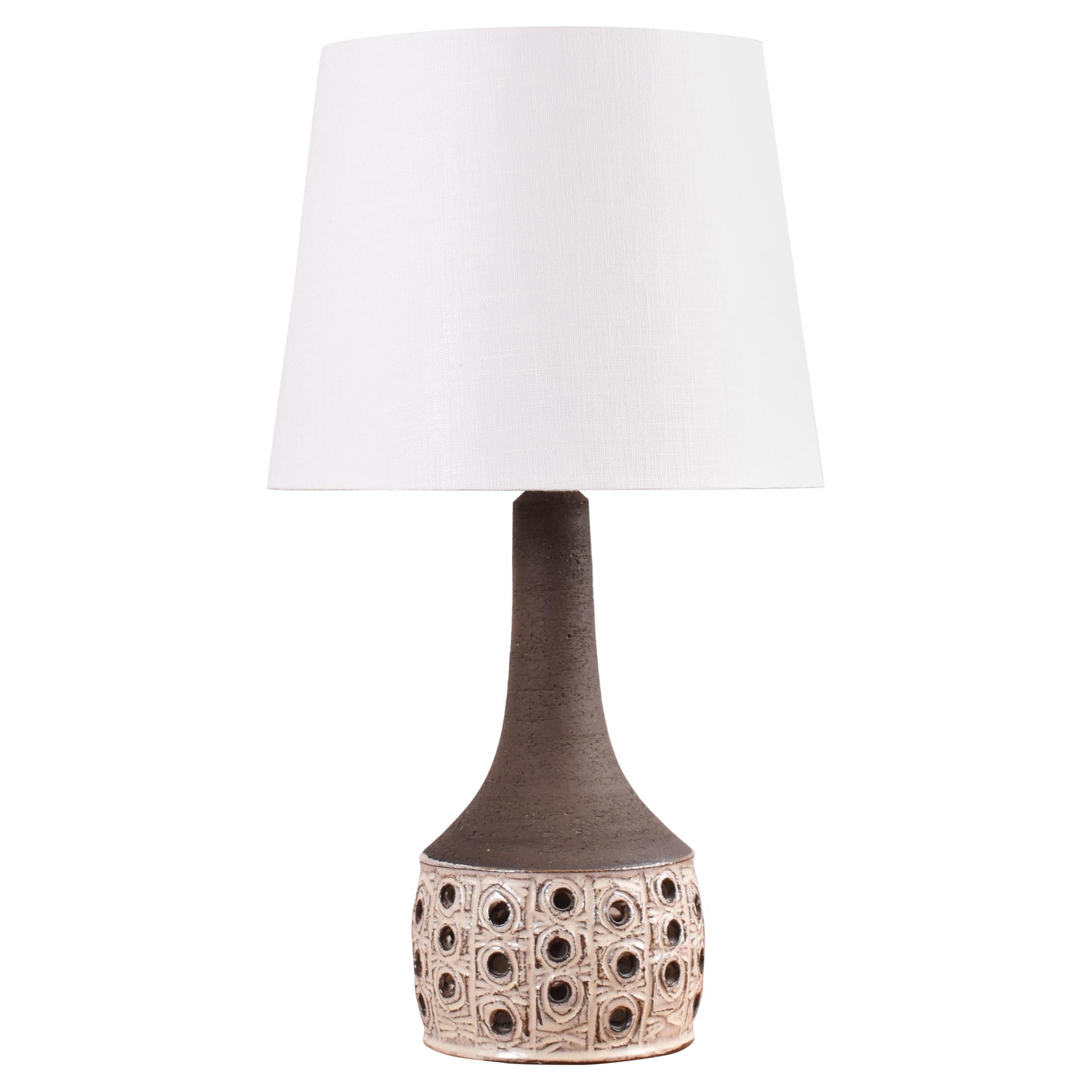 Jette Hellerøe Lampada da tavolo in ceramica danese di metà secolo, beige e marrone, anni '70