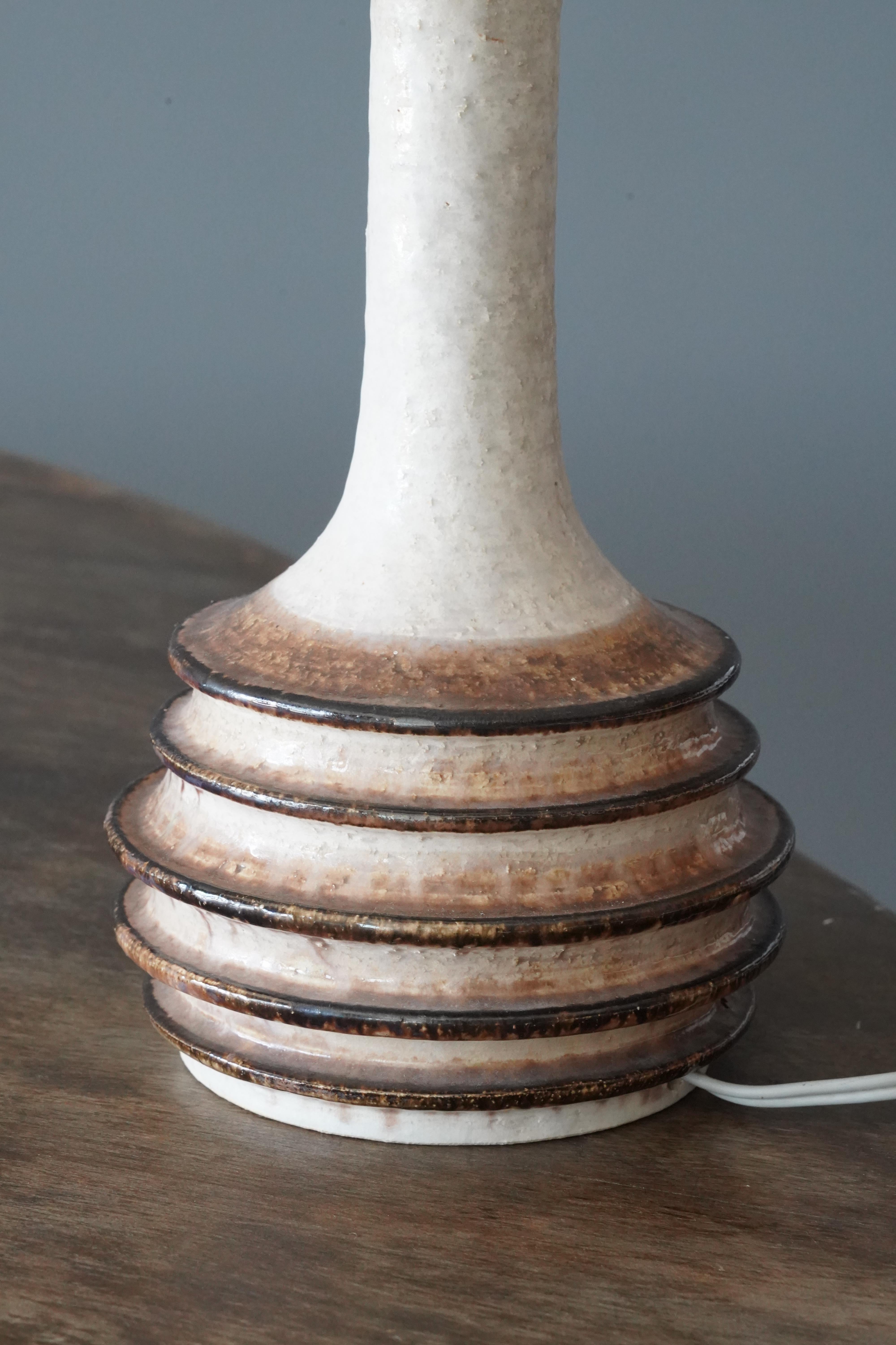 Danish Jette Hellerøe, Table Lamp, White-Brown Glazed Stoneware, Denmark, 1960s