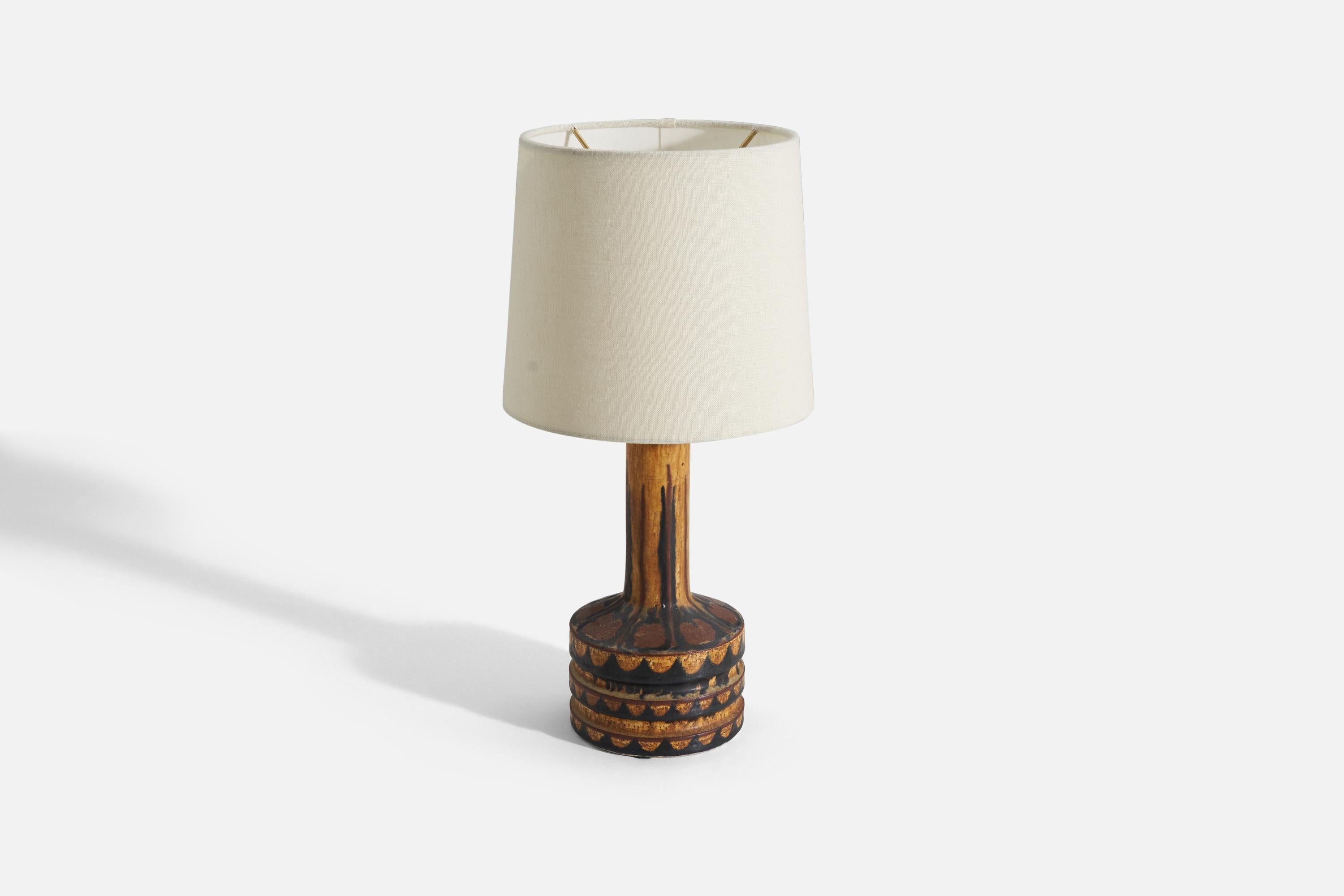Jette Hellerøe, Table Lamp Glazed Stoneware, Denmark, 1960s In Good Condition For Sale In High Point, NC