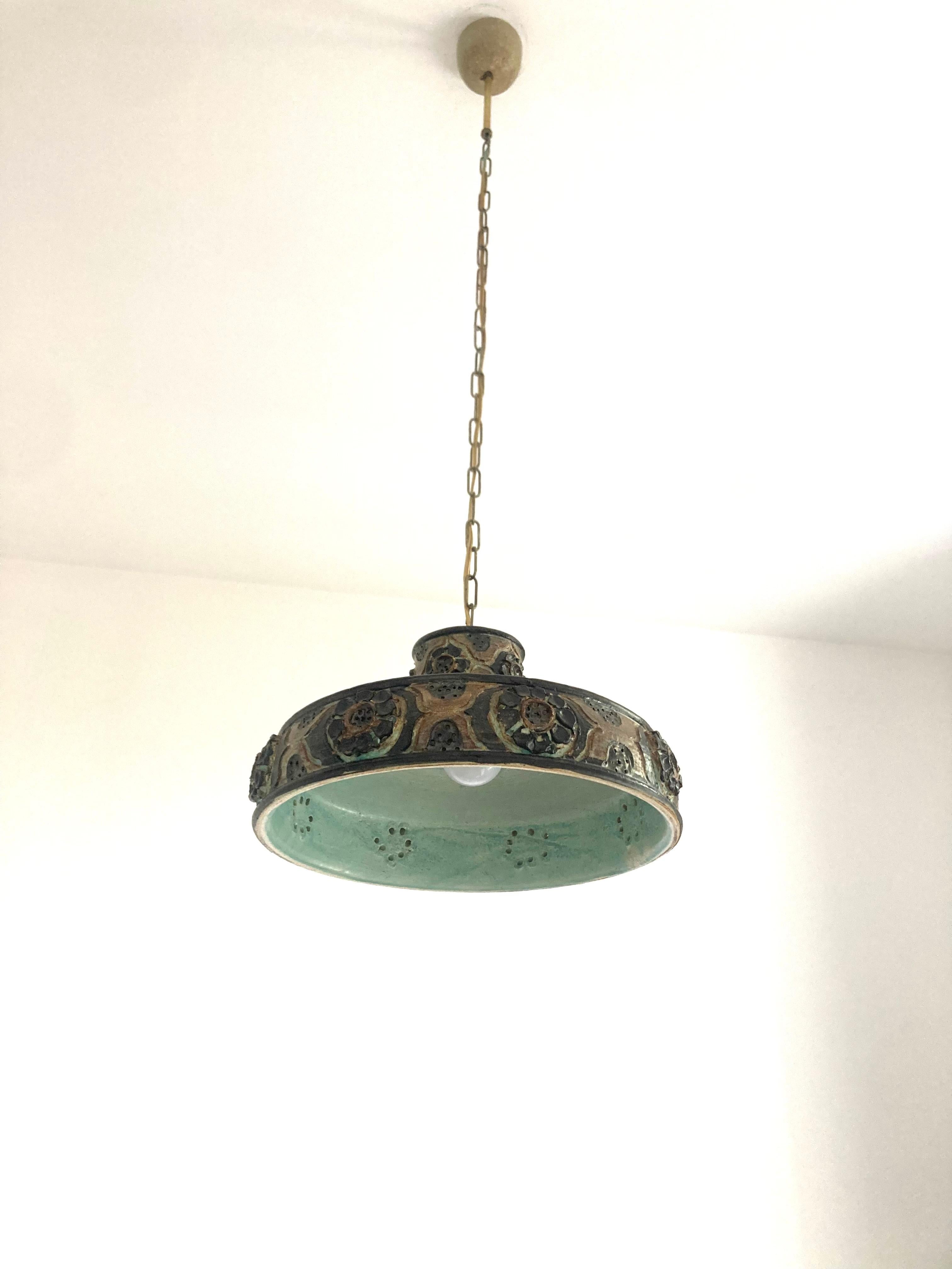 Brass Jette Helleroe Danish Ceramic Pendant For Sale