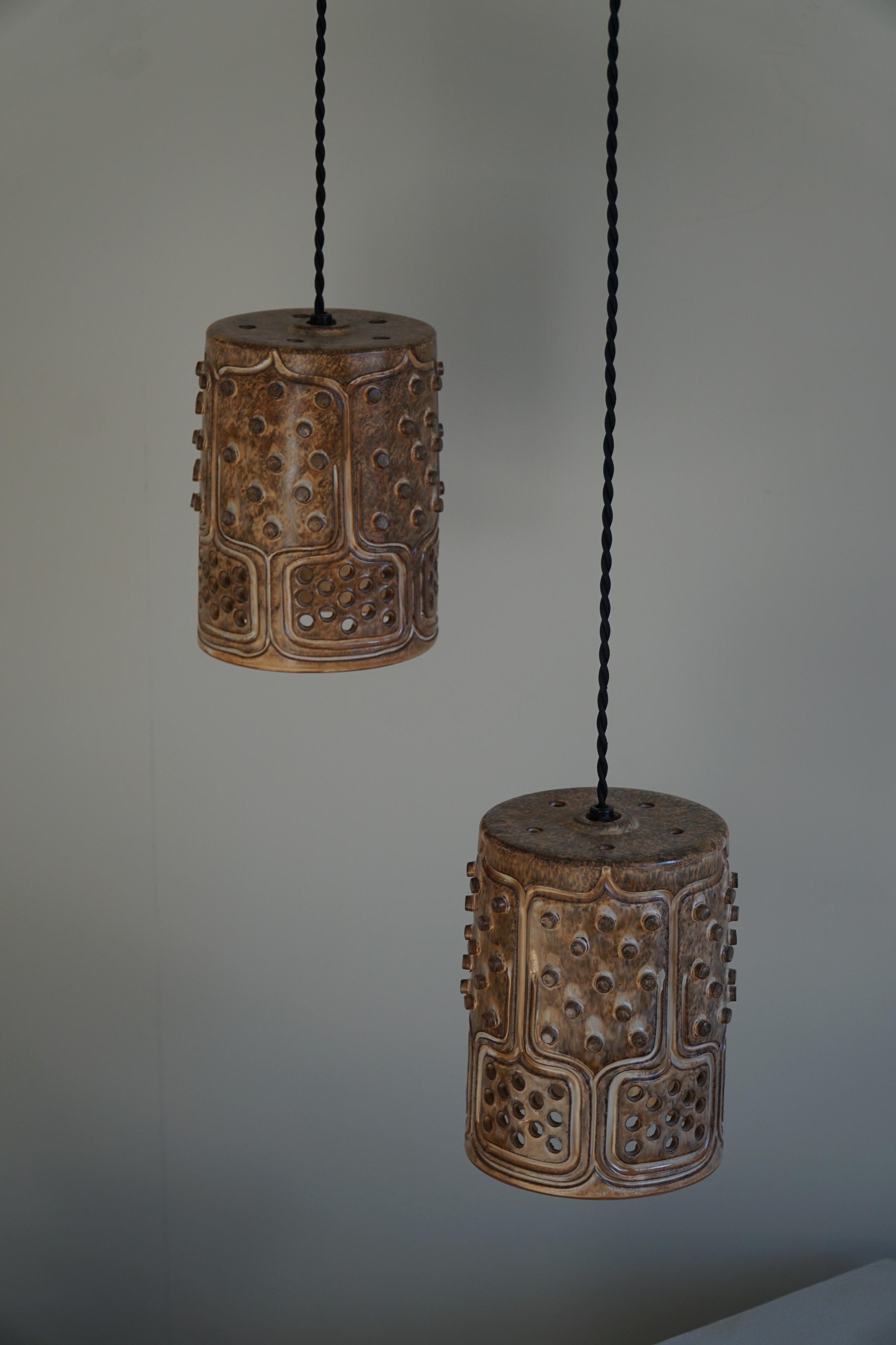 Jette Helleroe, Pair of Pendant Lights in Stoneware, Danish Modern, 1960s 3