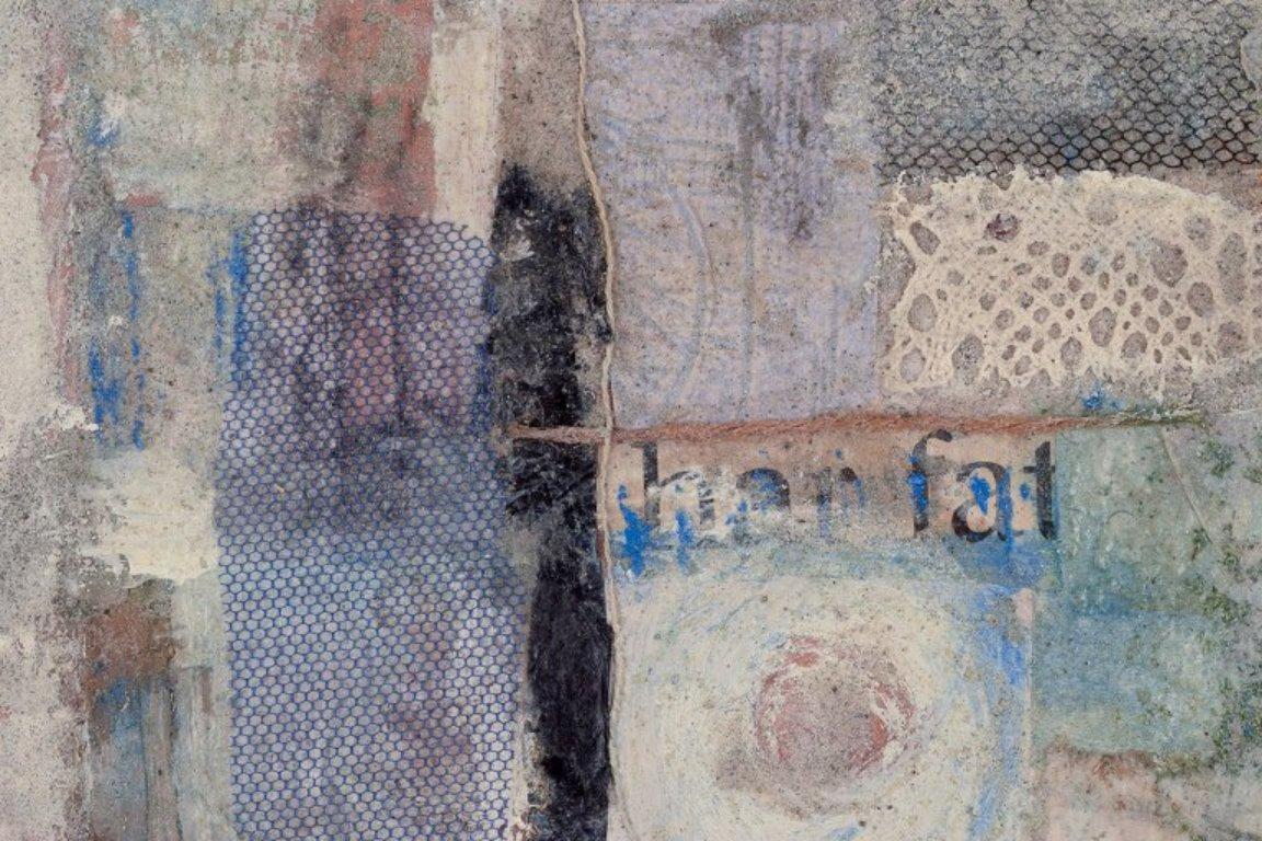 Jette Lindberg, Danish artist. Mixed media on board. Abstract composition. In Excellent Condition For Sale In Copenhagen, DK