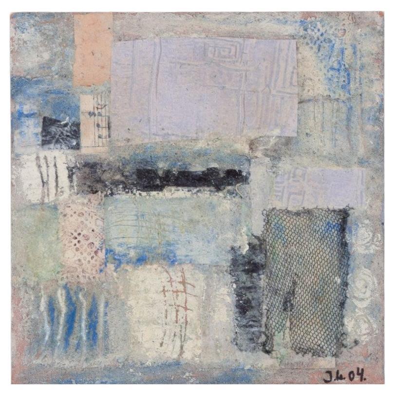 Jette Lindberg. Mixed media on board. Abstract composition. Dated 2004 For Sale
