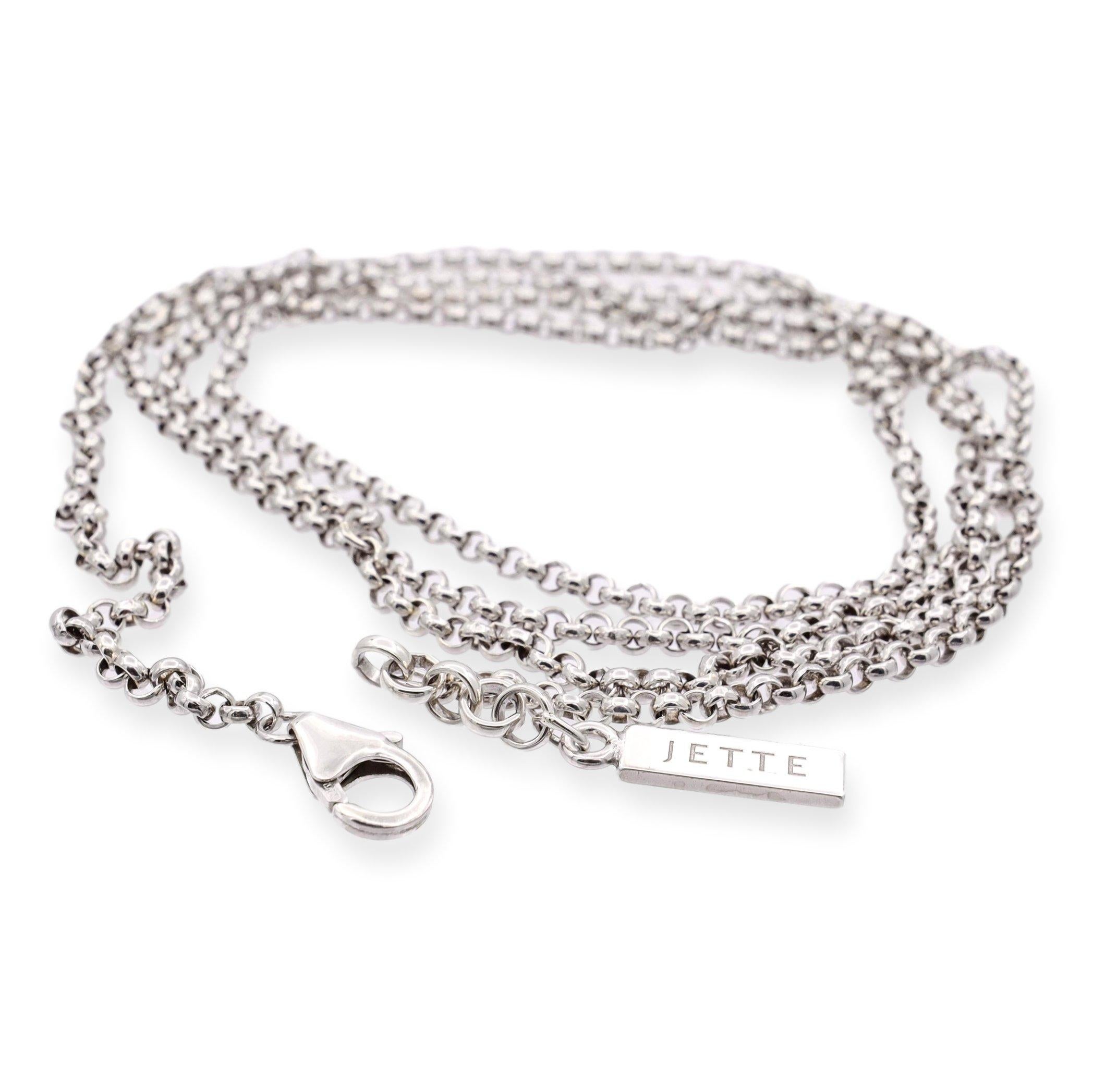 Jette Silver Chain Necklace, a captivating accessory that effortlessly combines style and versatility. This 36-inch piece is meticulously crafted in fine sterling silver with 2.5mm round links, showcasing a sleek and contemporary design. The lobster