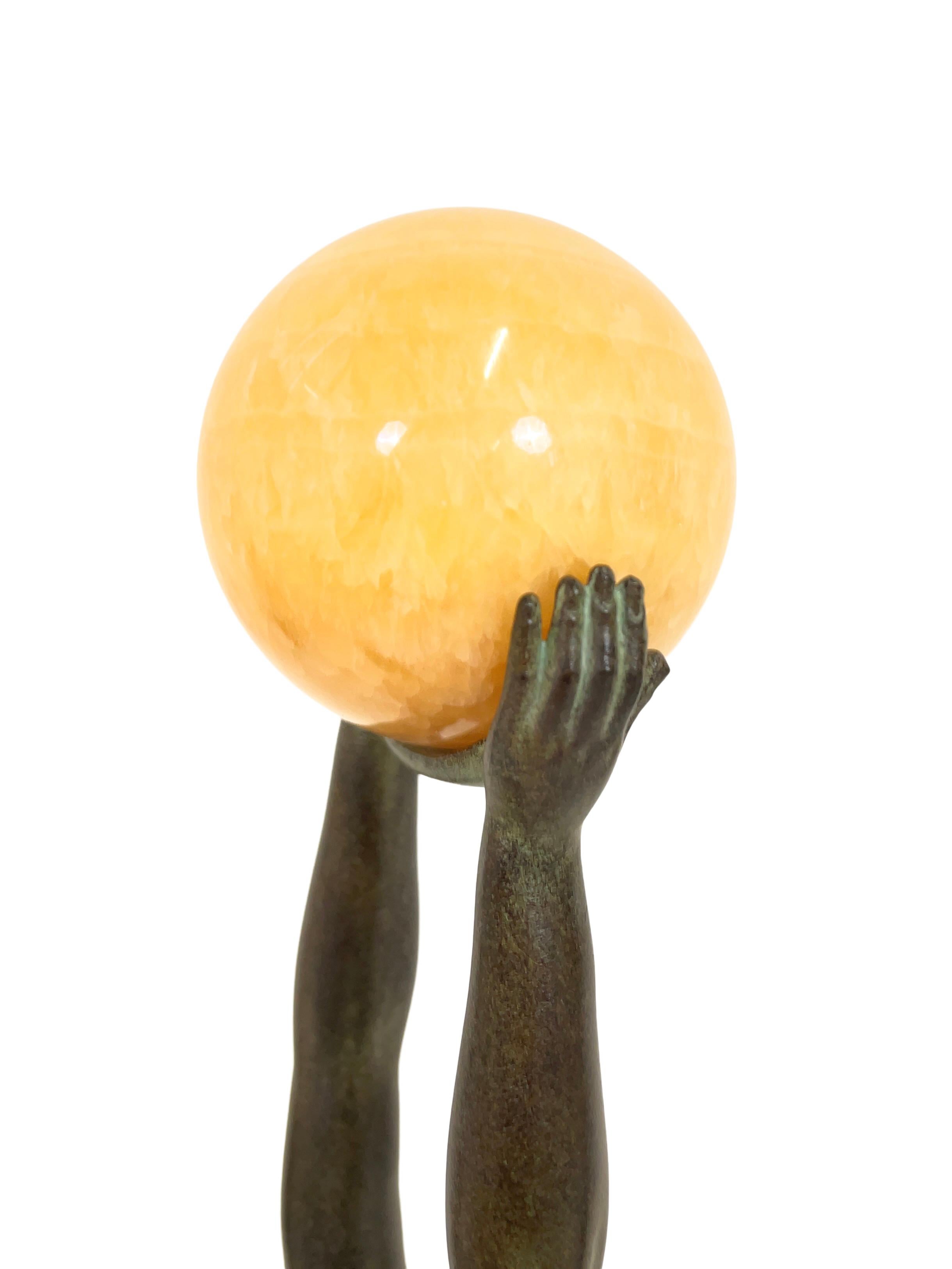 Jeu Sculpture in Spelter with an Onyx Ball from Max Le Verrier in Art Deco Style 2