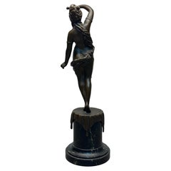 "Jeune Femme a la Fleur" - French Art Nouveau Bronze Maiden on Marble Base