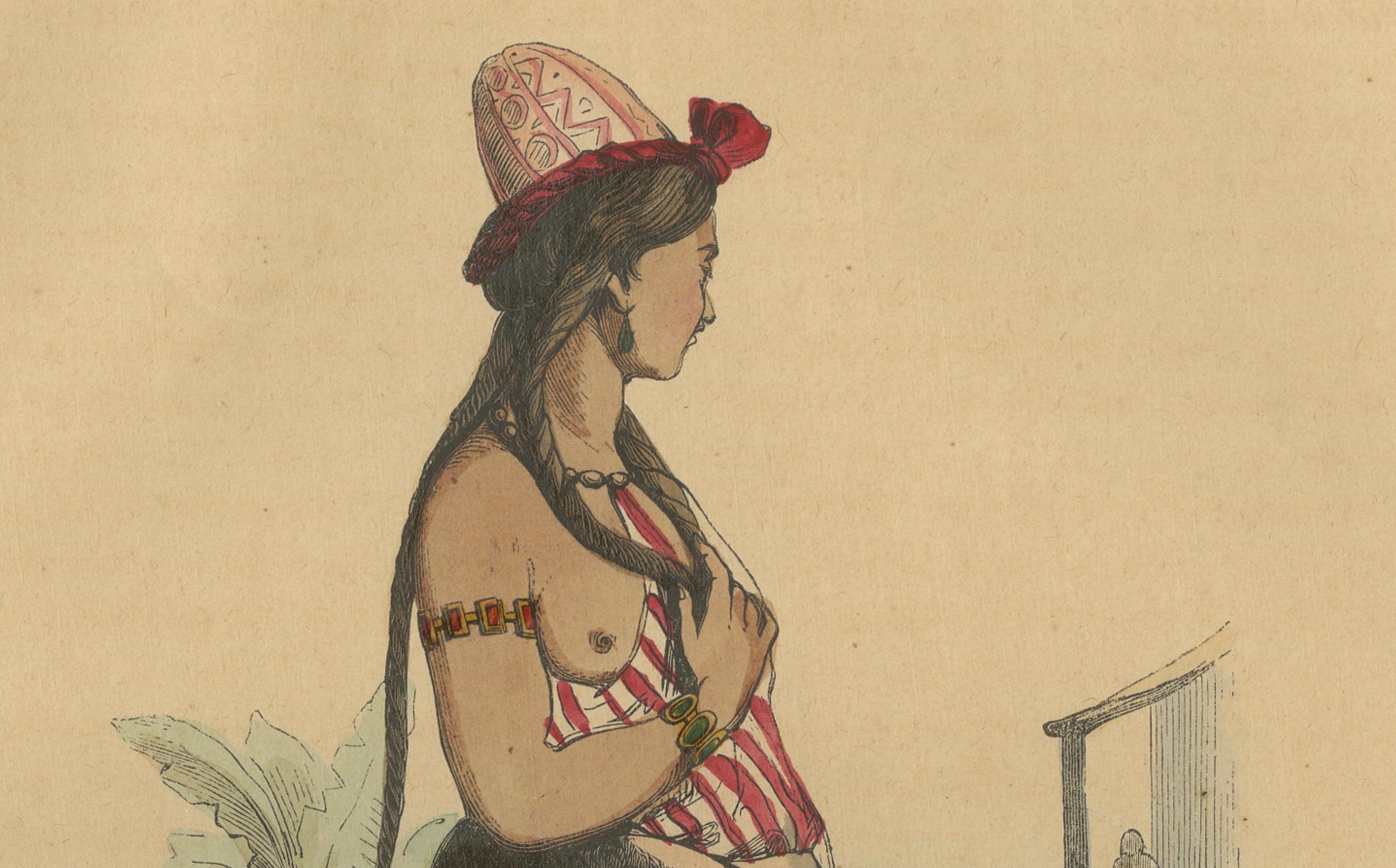 Metà XIX secolo Jeune Fille Arabe in abiti tradizionali dalle litografie di Wahlen del 1844 in vendita