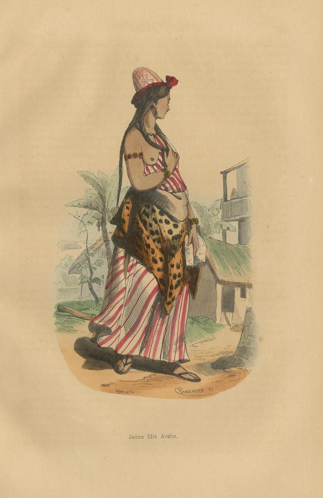 Carta Jeune Fille Arabe in abiti tradizionali dalle litografie di Wahlen del 1844 in vendita