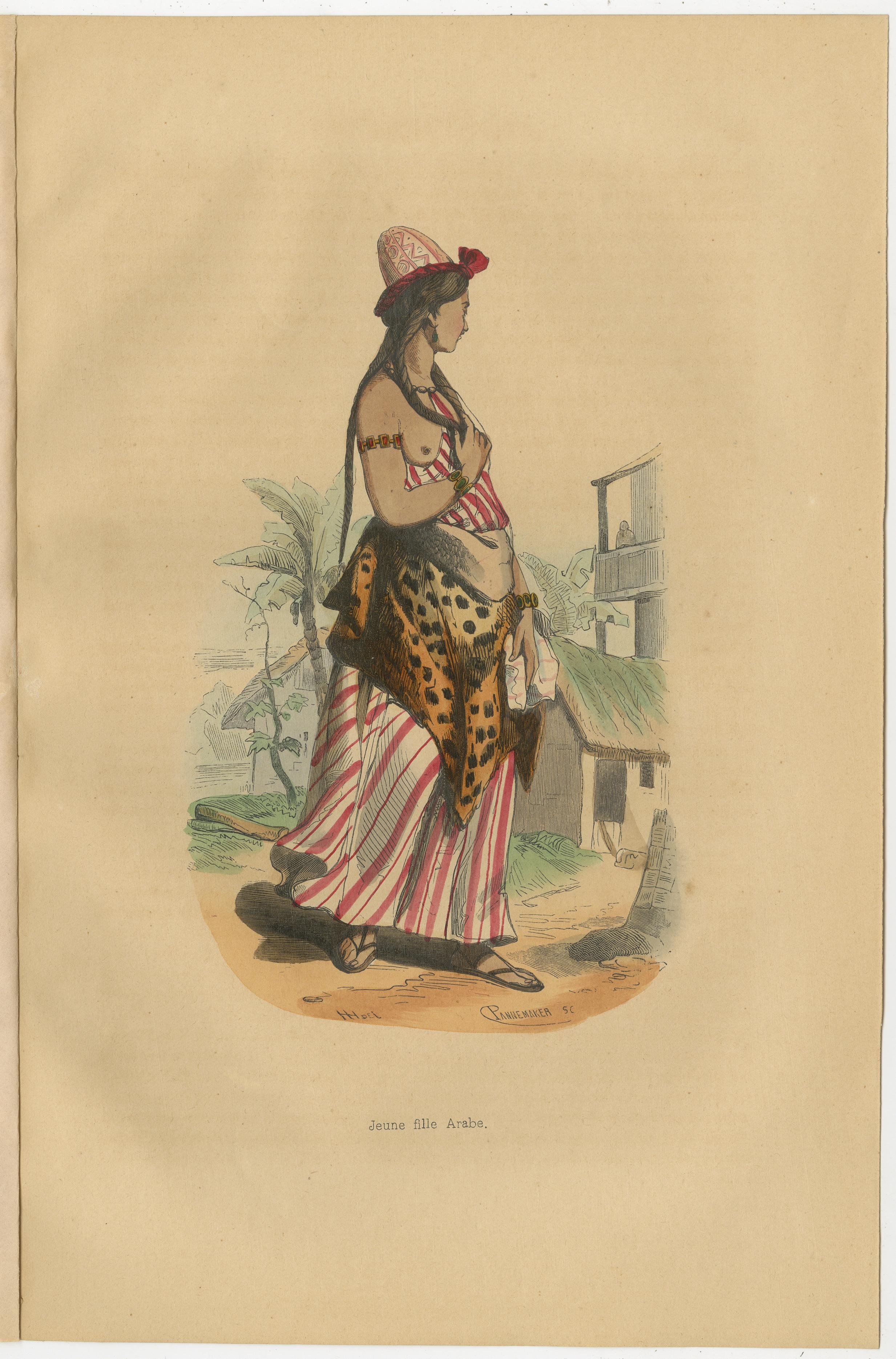 Jeune Fille Arabe in abiti tradizionali dalle litografie di Wahlen del 1844 in vendita 1