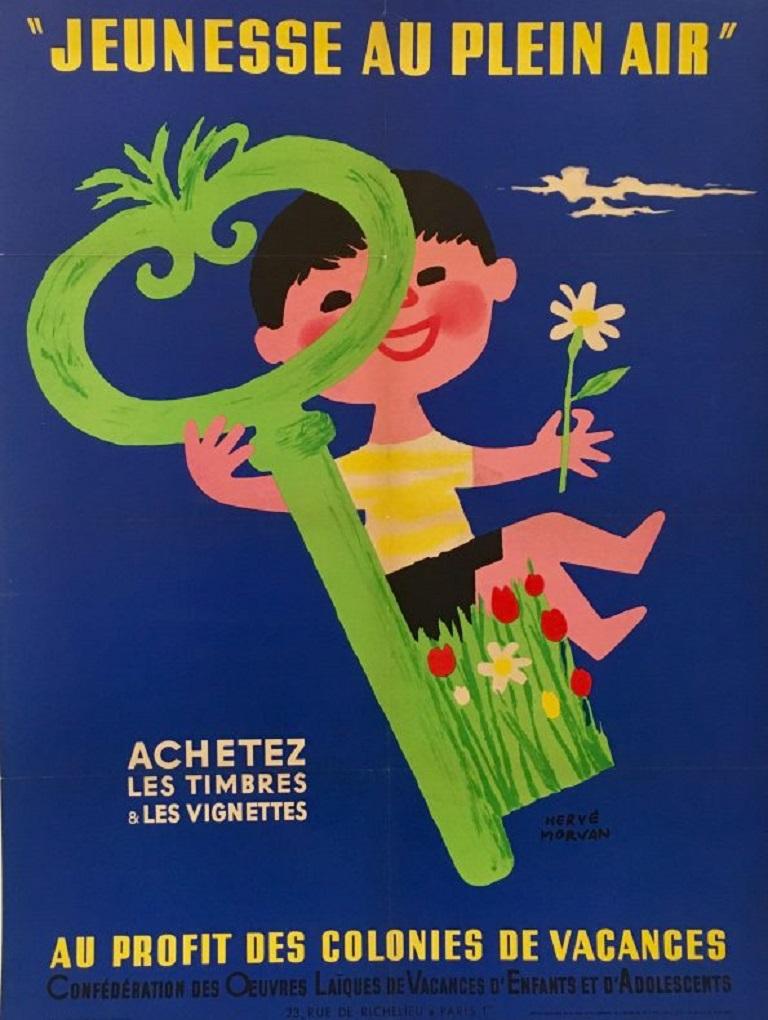 Beautiful medium size poster by Herve Morvan advertising national summer camps for children in France.
