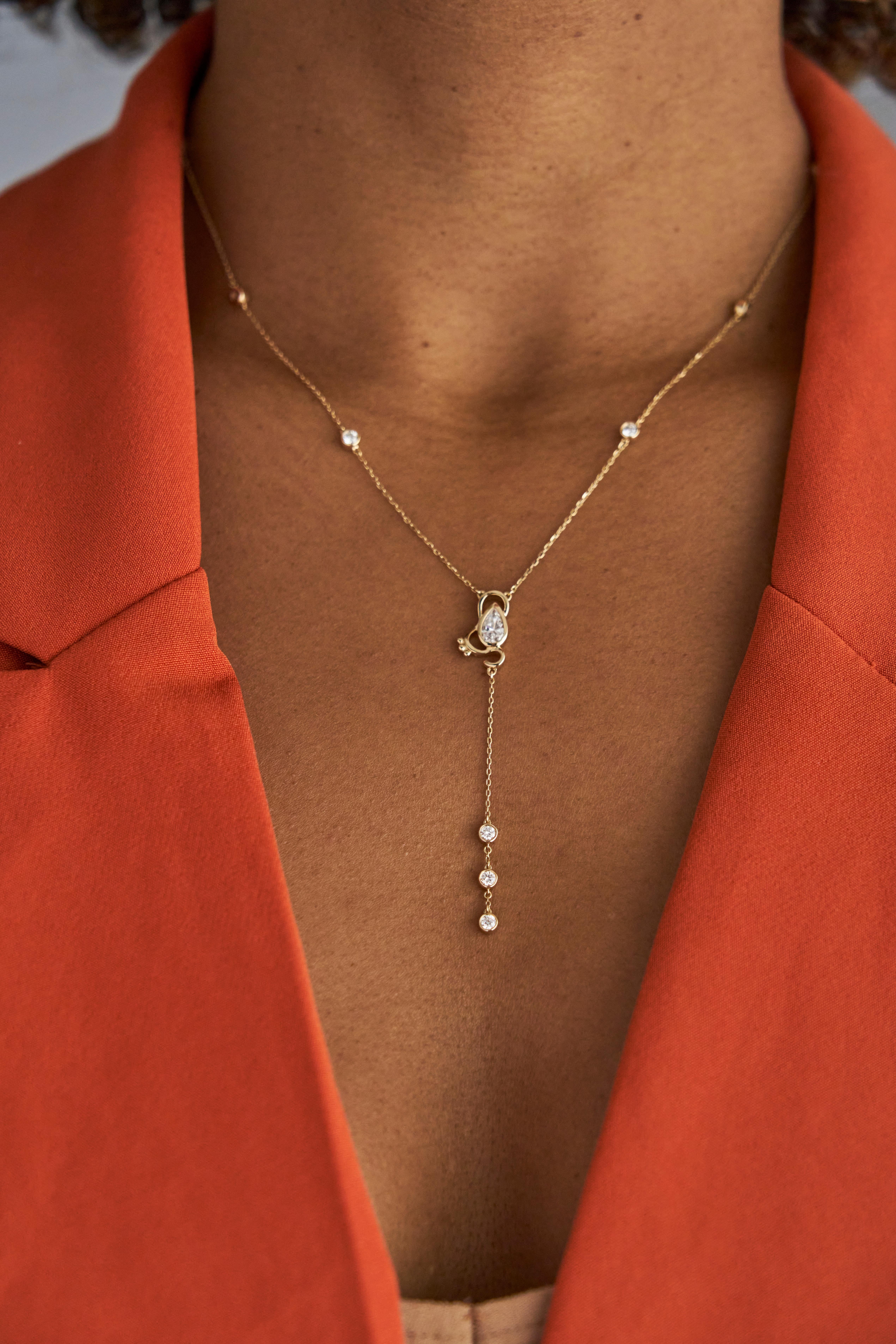Jevela Gigi  Gold-Diamant-Tropfen-Halskette (Tropfenschliff) im Angebot
