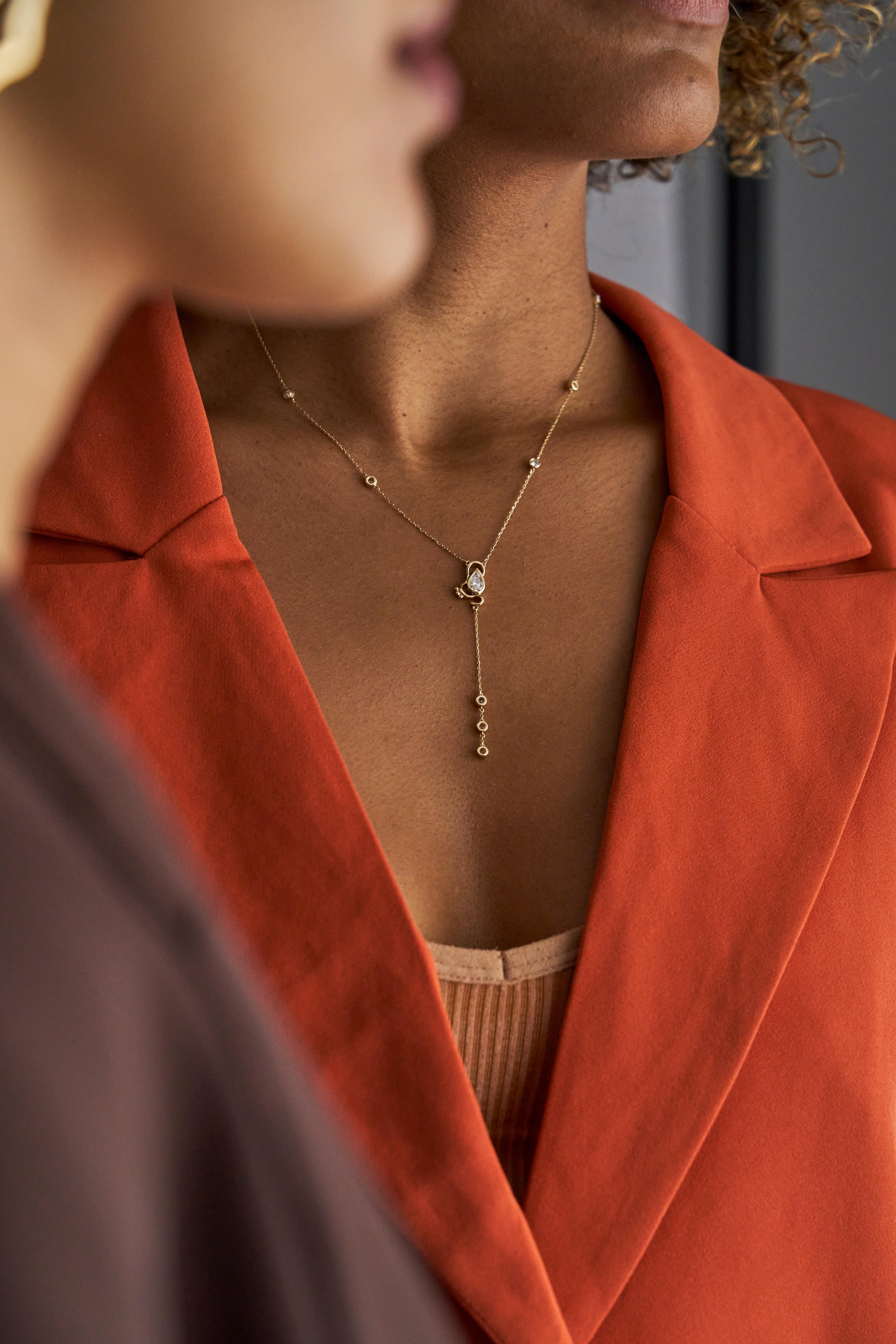Jevela Gigi  Gold-Diamant-Tropfen-Halskette im Zustand „Neu“ im Angebot in Holbrook, MA