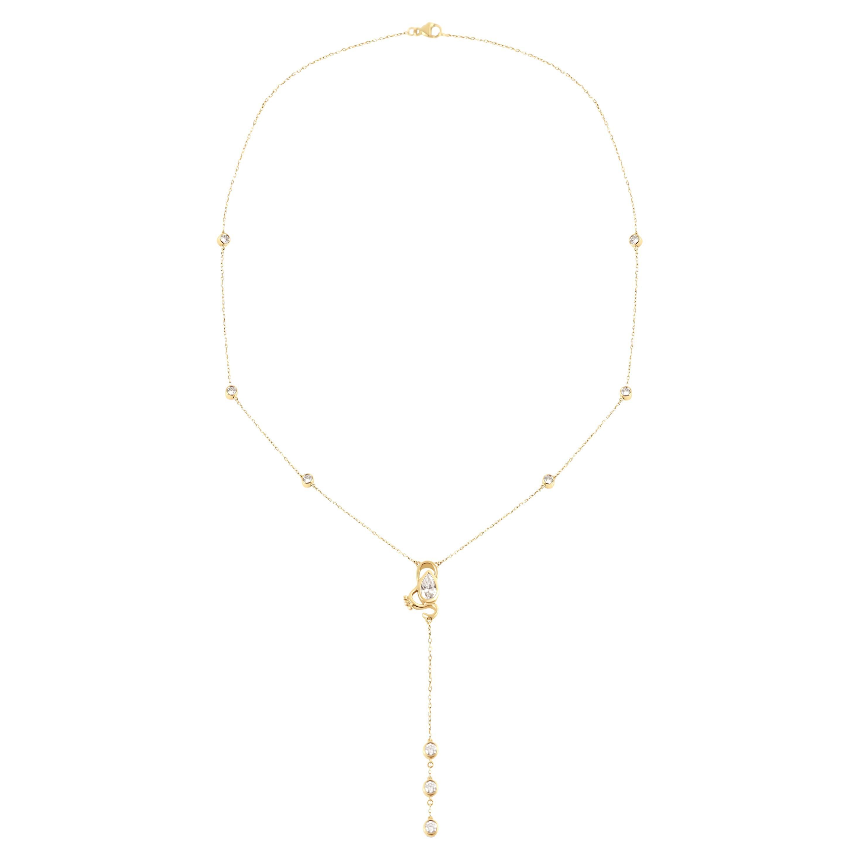 Jevela Gigi  Gold Diamond Drop Necklace