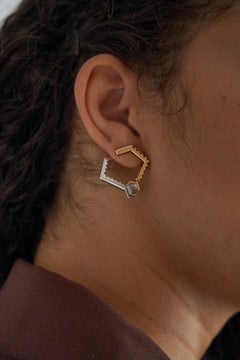 Jevela Ricky Two Tone Salt and Pepper Diamond Hoop Earrings