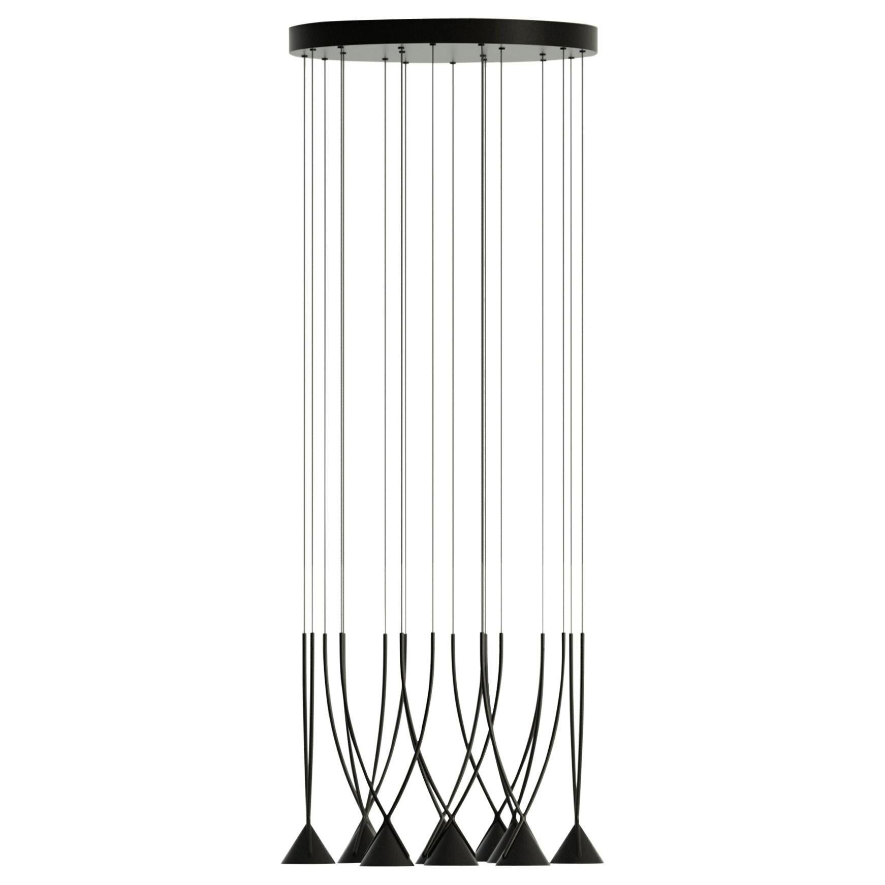 Jewel 10 Modern Italian Eco-Friendly Multi-Lamp Pendant in Black