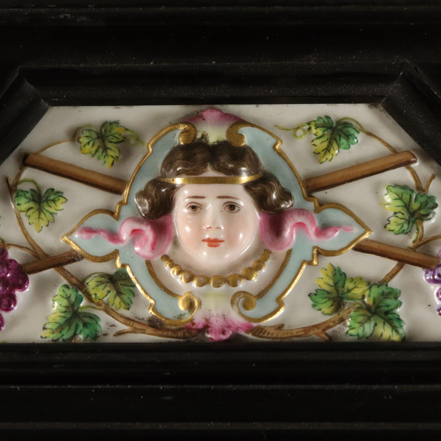 19th Century Jewel Box Ebony Capodimonte Ceramic, Italy, Second Half of the 1800s