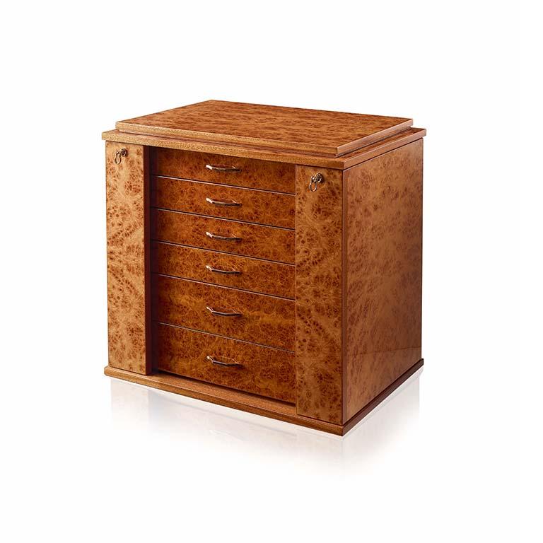 Modern Jewel Chest in Briar and Mahogany with Gold-Plated Hardware by Agresti