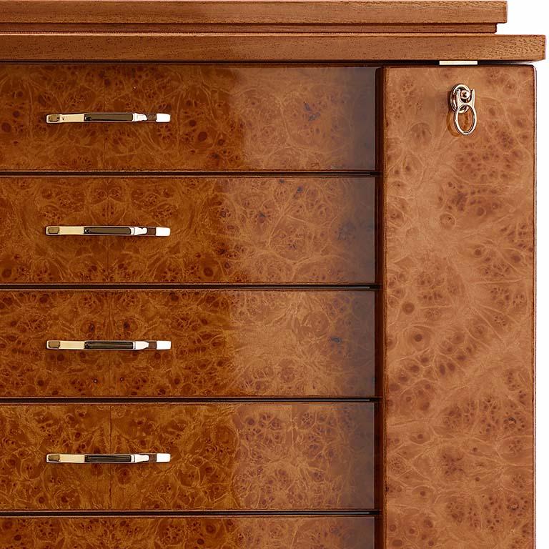 Italian Jewel Chest in Briar and Mahogany with Gold-Plated Hardware by Agresti