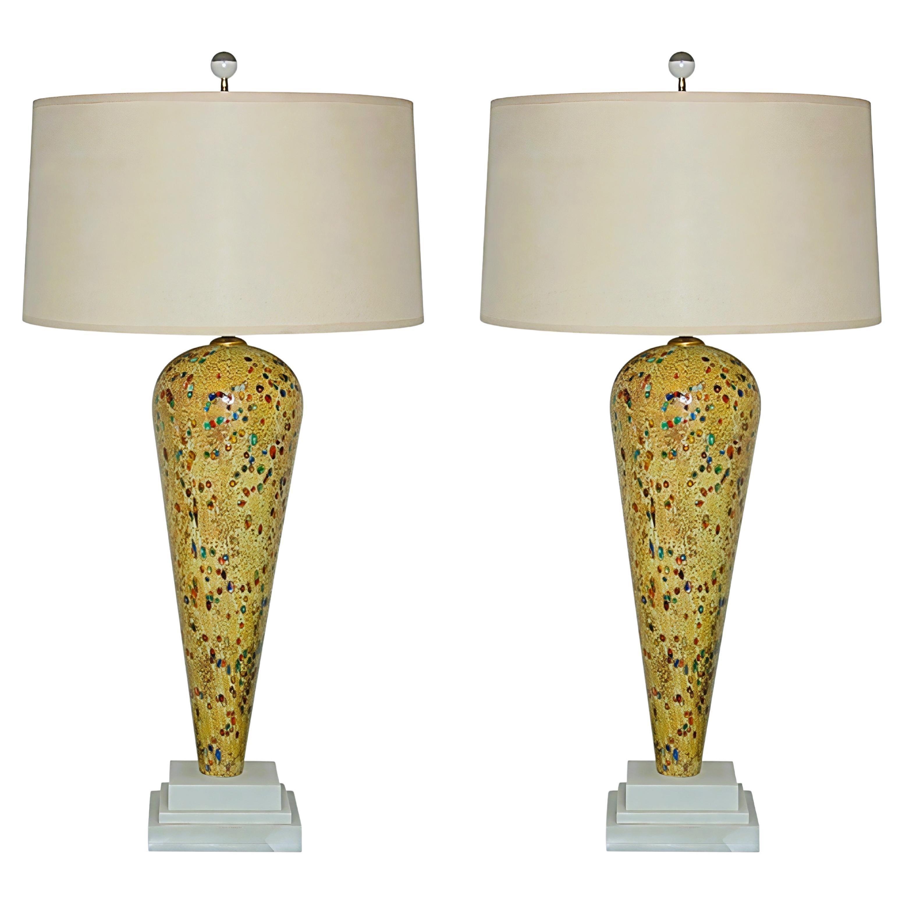 Lampes Murano monumentales incrustées de Jewell en jaune de Dijon en vente