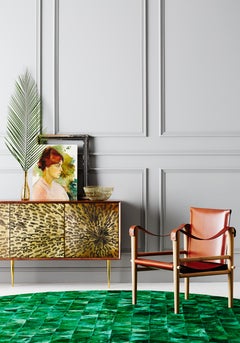 Jewel green Round Trilogia Emerald Customizable Cowhide Area Rug Medium