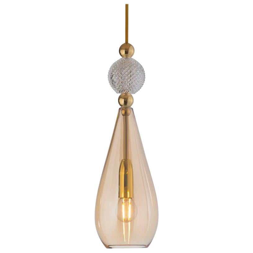 Jewel Hand Blown Tear-Drop Glass and Crystal Pendant Suspension Lamp For Sale