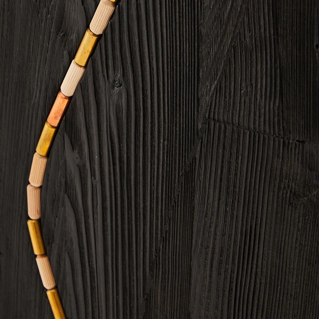 Jewel Modern Handmade Shou Sugi Ban Oak, Brass, Copper & Raffia Floor Lamp  For Sale 3